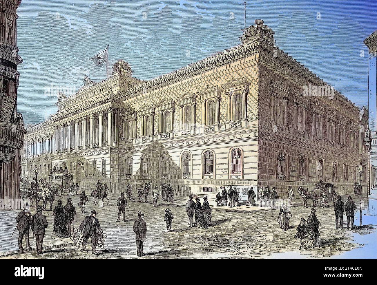 Digital restauriert, Das Gebäude der Reichsbank in Berlin, Deutschland, Illustration, Die Reichsbank war die Zentralbank von Deutschland von 1876 bis 1945, Veröffentlichung aus dem Jahr 1882  /  Digital improved:, The building of the Reichsbank in Berlin, Germany, illustration, The Reichsbank was the central bank of Germany from 1876 until 1945, publication from the year 1882 Stock Photo