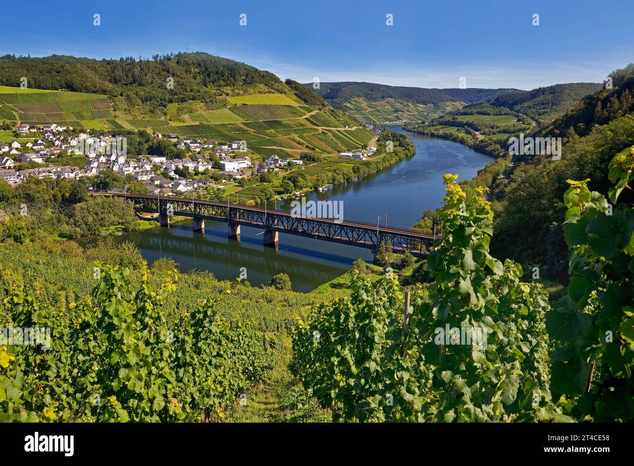 double deck bridge Bullay in the Moselle valley, Germany, Rhineland-Palatinate, Puenderich Stock Photo