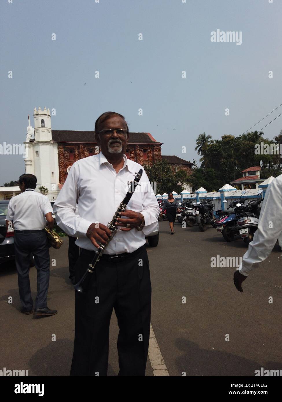 Goan Brass band at Goan funeral in Navelim village in Indian state of Goa Stock Photo