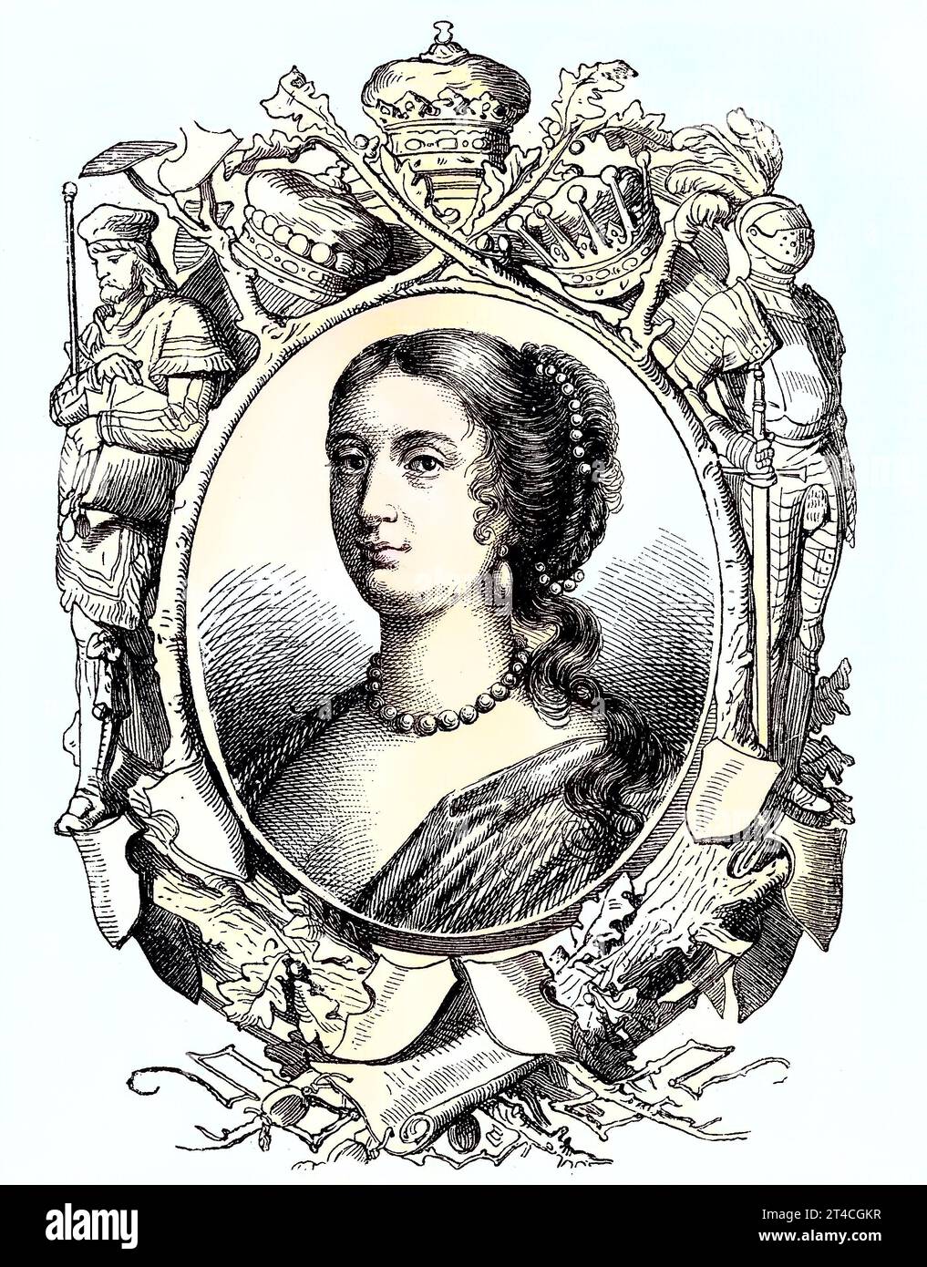 Rachel, Lady Russell, Lady Rachel Wriothesley, 1636 -1723, eine englische Adelige, Erbin und Autorin, Reproduktion eines Holzschnitts aus dem Jahr 1880, digital verbessert  /  Rachel, Lady Russell, Lady Rachel Wriothesley, 1636 -1723, an English noblewoman, heiress, and author., reproduction of a woodcut from the year 1880, digital improved Stock Photo