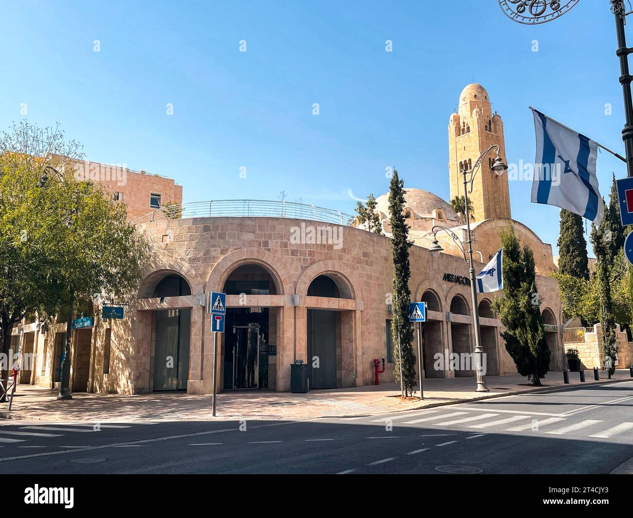 Jerusalem, Israel - October 23, 2023: The exterior view of the YMCA International, a YMCA branch in Jerusalem established in the early twentieth centu Stock Photo