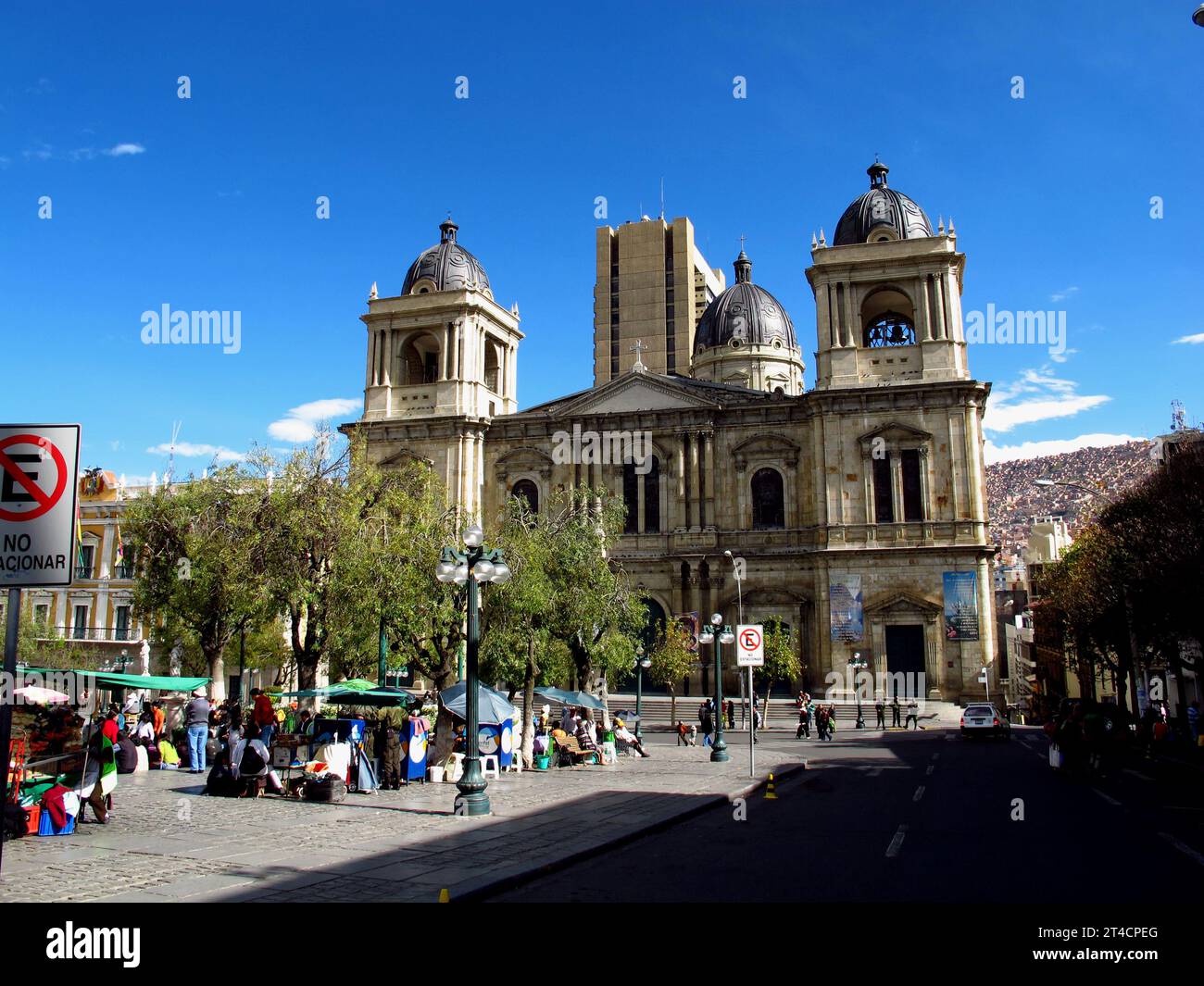 Cathedral Basilica Menor de Nuestra Senora de la Paz, church on Murillo Square in La Paz, Bolivia Stock Photo