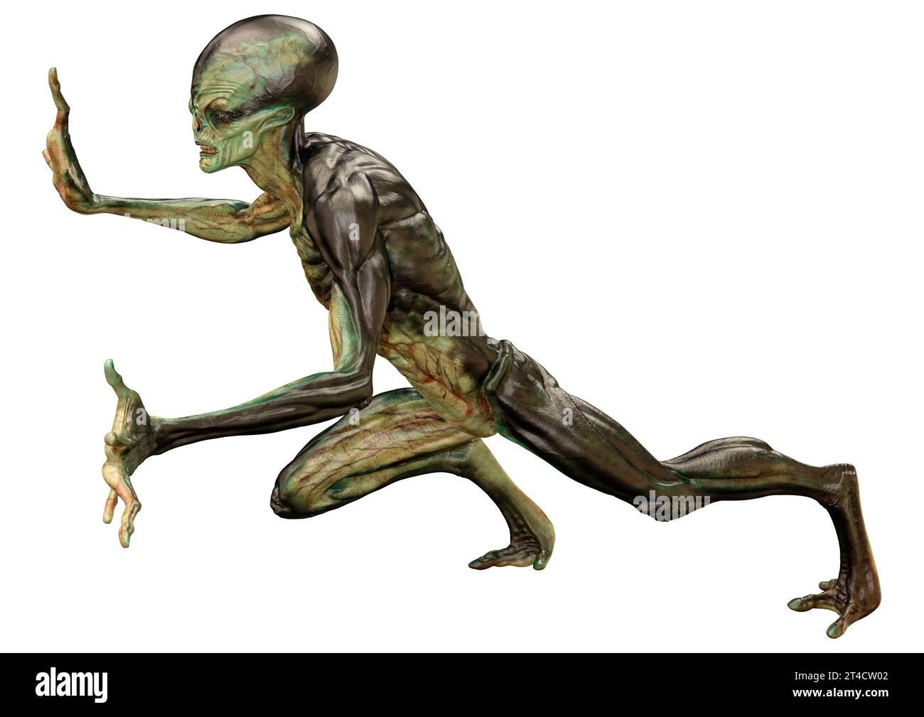 3D rendering of a green alien isolated on white background Stock Photo ...