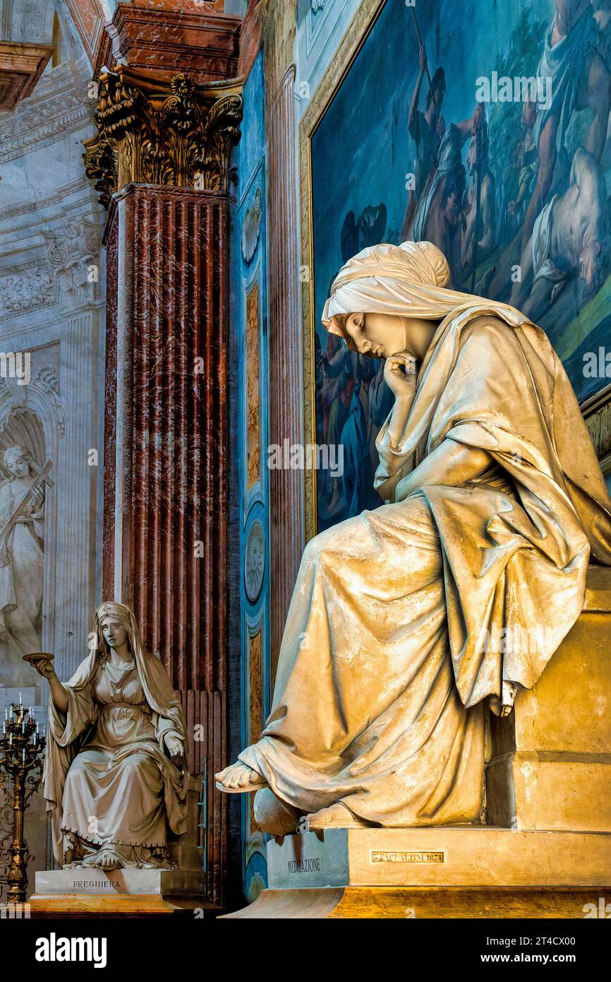 'Meditation' and 'Prayer' statues in the Church of Santa Maria degli Angeli e dei Martiri, Rome, Italy Stock Photo