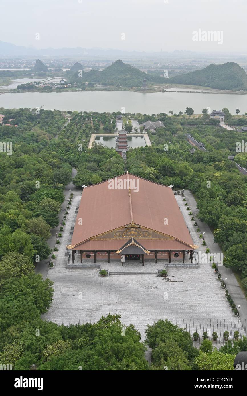 Aerial view of Bai Dinh Pagoda, a Buddhist temple complex located on Bai Dinh Mountain near Ninh Binh, Vietnam Stock Photo