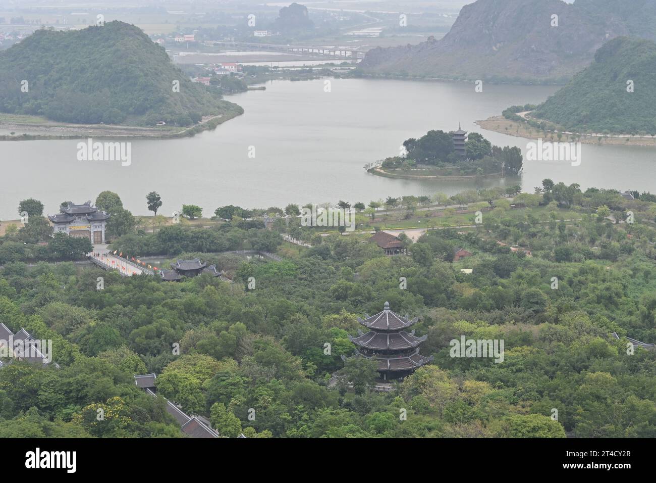 Aerial view of Bai Dinh Pagoda, a Buddhist temple complex located on Bai Dinh Mountain near Ninh Binh, Vietnam Stock Photo