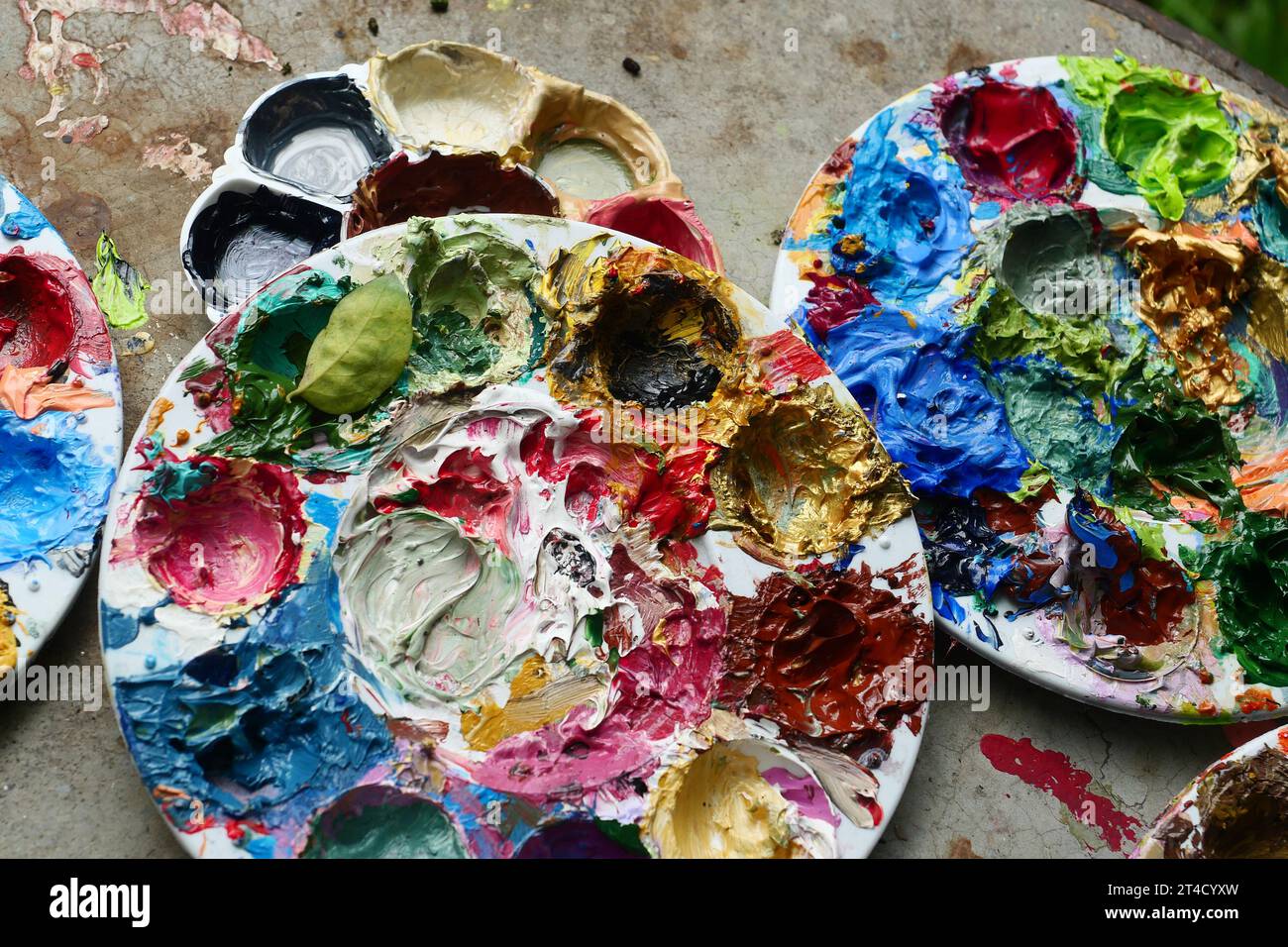 Colors oil painting on palette for Background Stock Photo Alamy