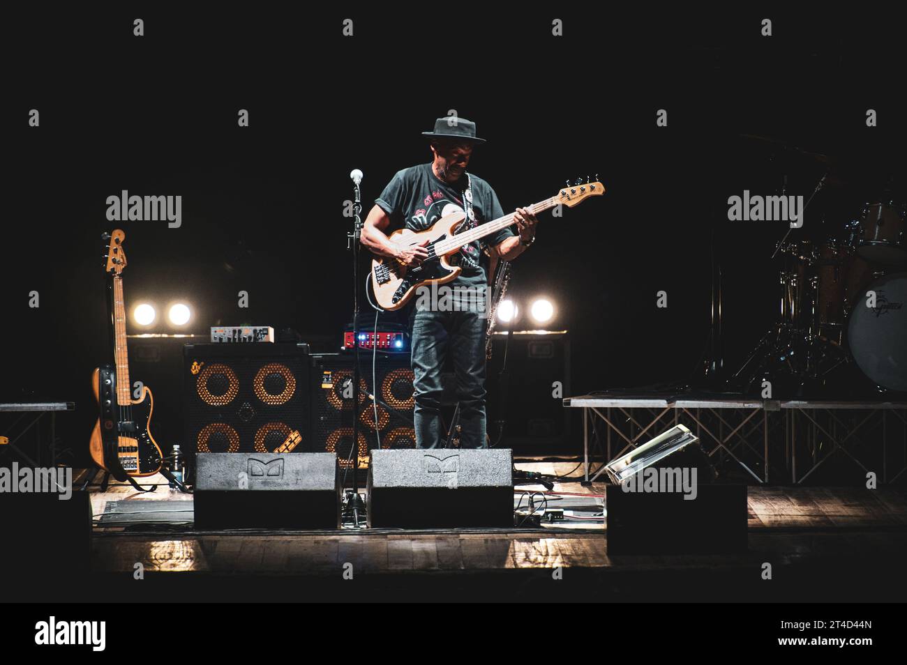 ITALY, TURIN, OCTOBER 29TH: The American jazz/fusion bassist Marcus Miller, multi-instrumentalist, composer (including film music), arranger, leader of his own formations, vocalist, songwriter and producer, performing live on stage in Turin for his European tour 2023. Stock Photo