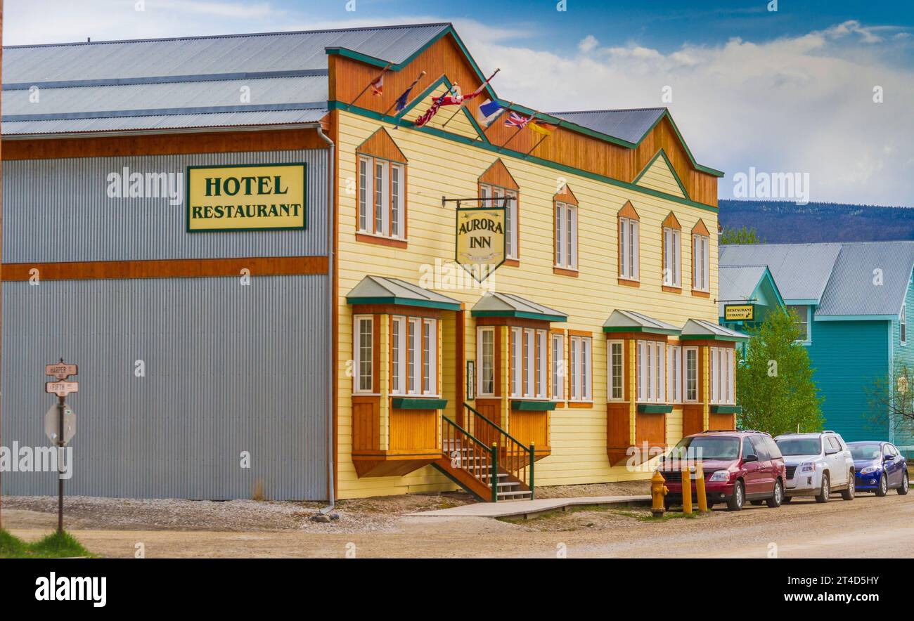 Dawson City in the Yukon Territory, Canada, has a subarctic climate and a year round population of about 1900. Stock Photo