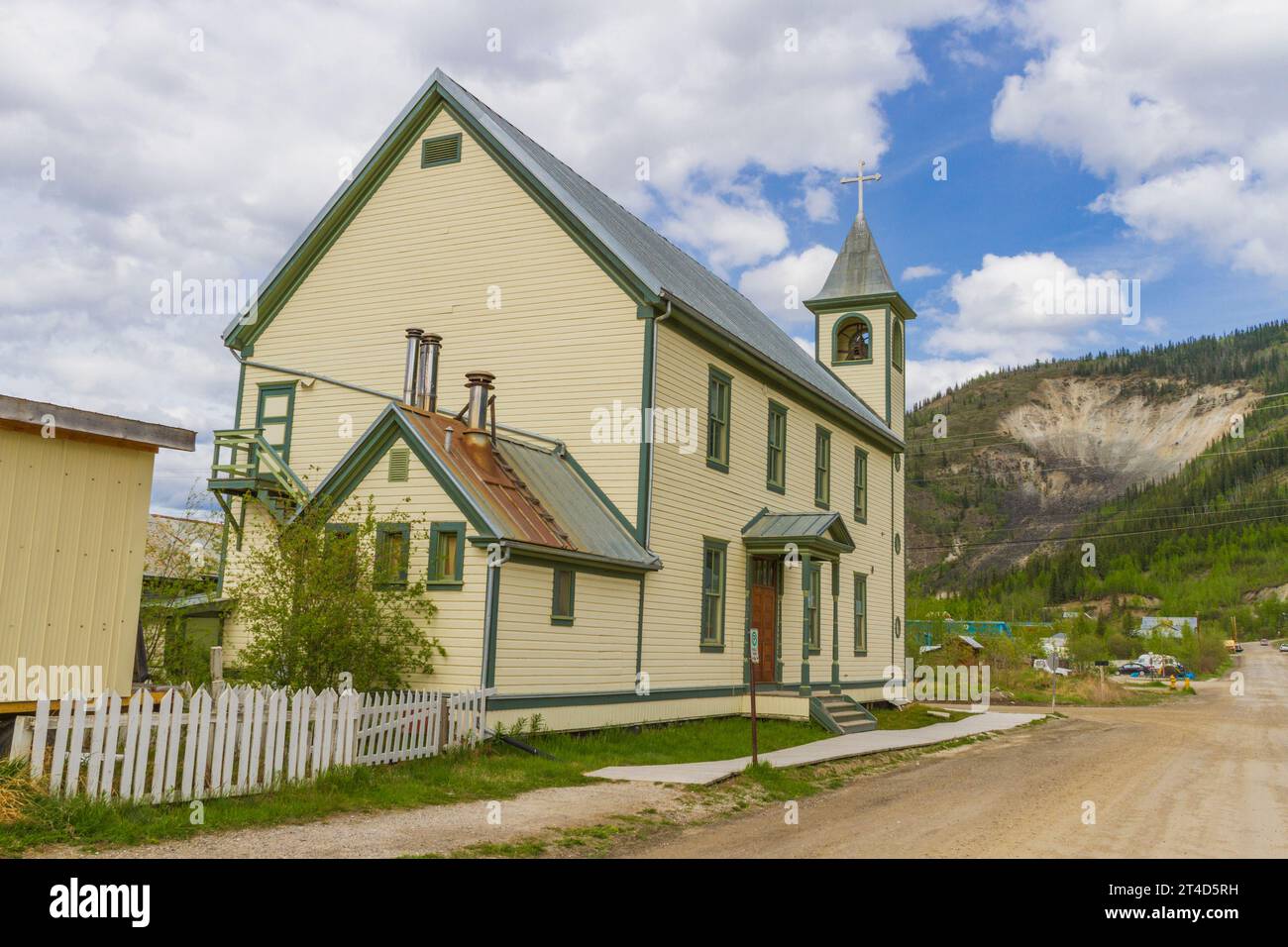 Dawson City in the Yukon Territory, Canada, has a subarctic climate and a year round population of about 1900. St. Mary's Catholic Church. Stock Photo