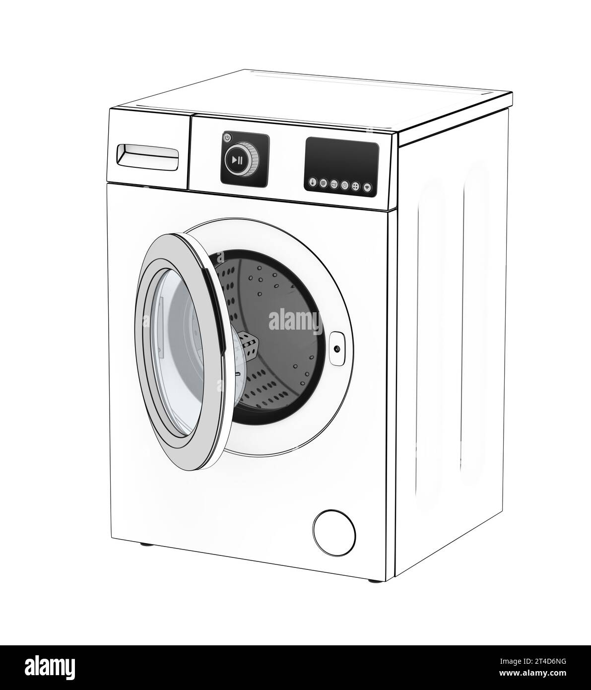 Sketch of front load washing machine on white background Stock Photo