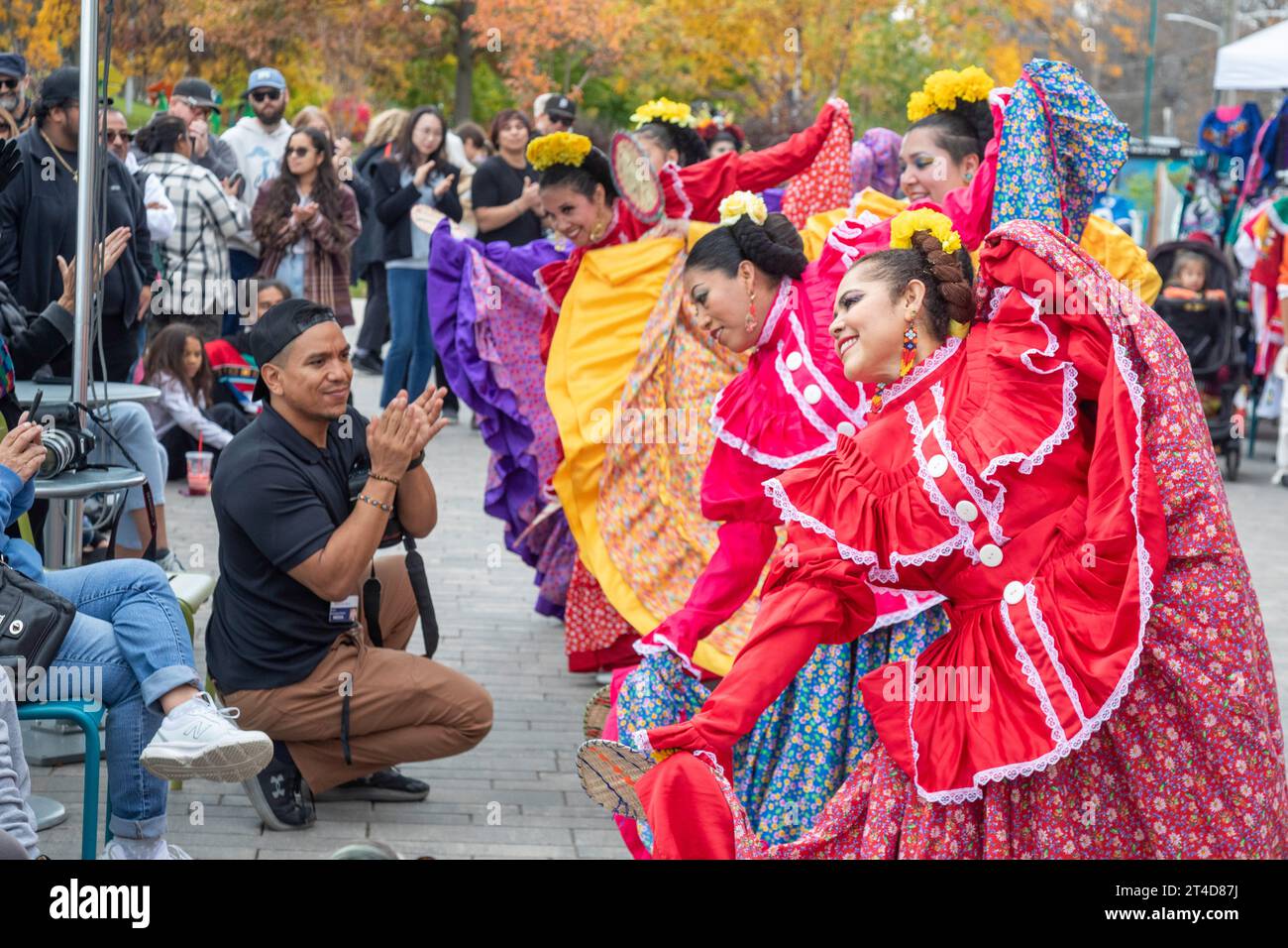 Detroit, Michigan - The Ballet Folklorico Moyocoyani Izel performs during the Day of the Dead celebration at Valade Park on the Detroit Riverfront. Stock Photo