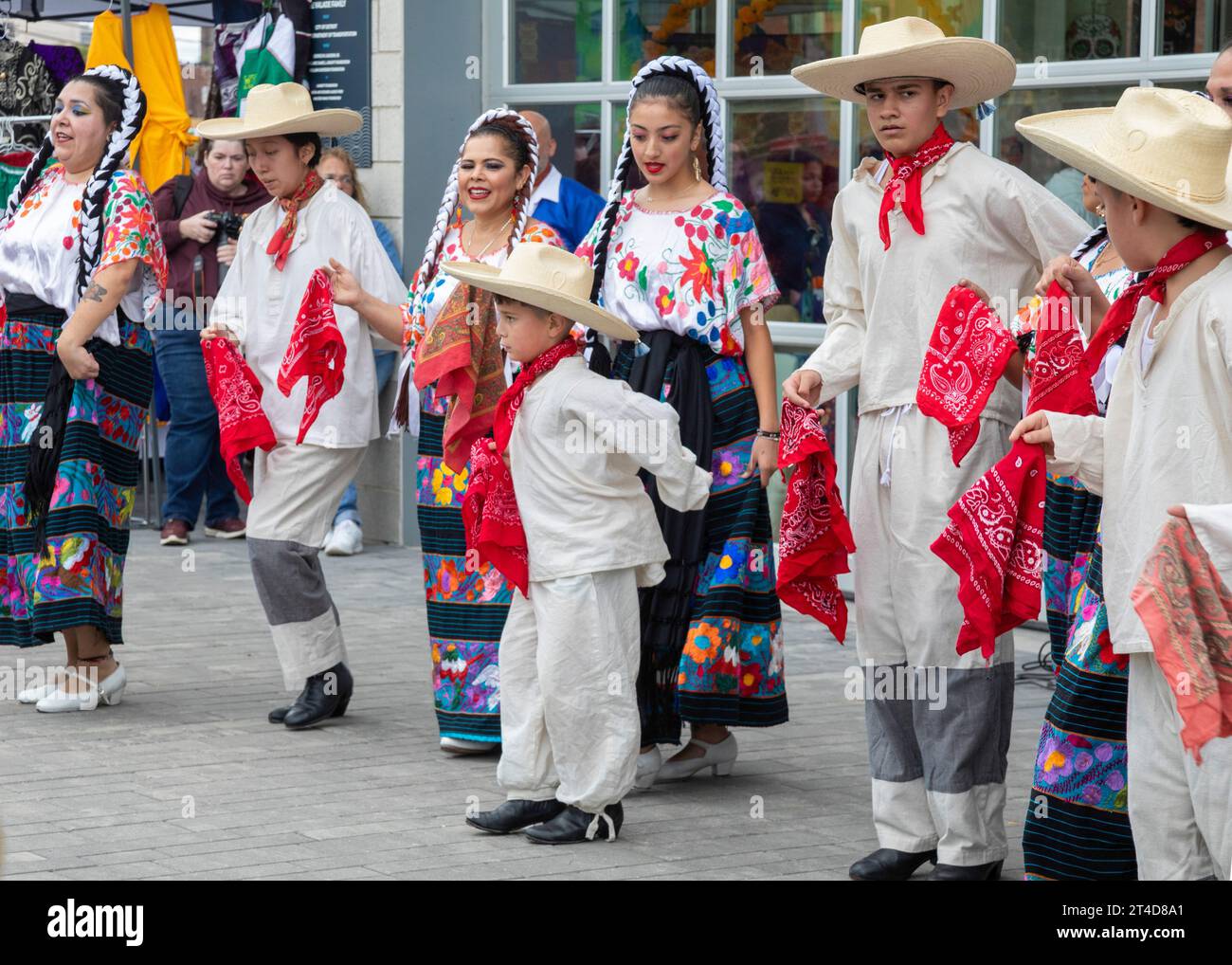 Detroit, Michigan - The Ballet Folklorico Moyocoyani Izel performs during the Day of the Dead celebration at Valade Park on the Detroit Riverfront. Stock Photo