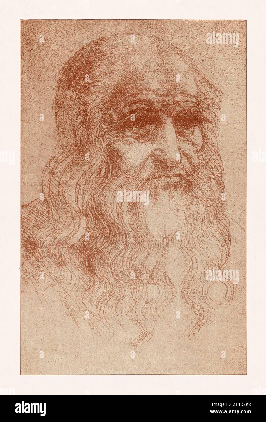 Self portrait of Leonardo Da Vinci drawn with red chalk in 1510. Stock Photo