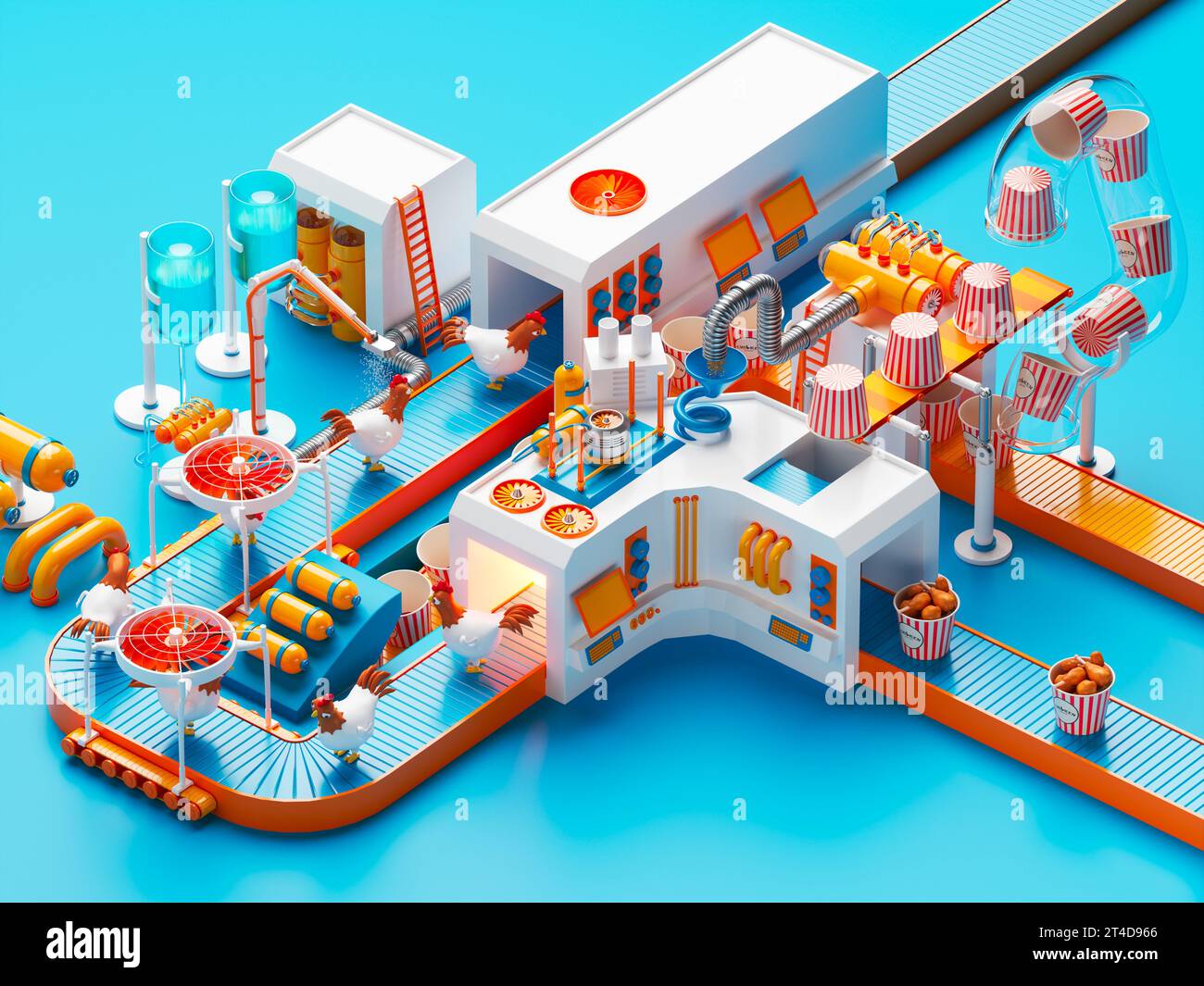 Cartoon factory with machines preparing chickens for the process of ...