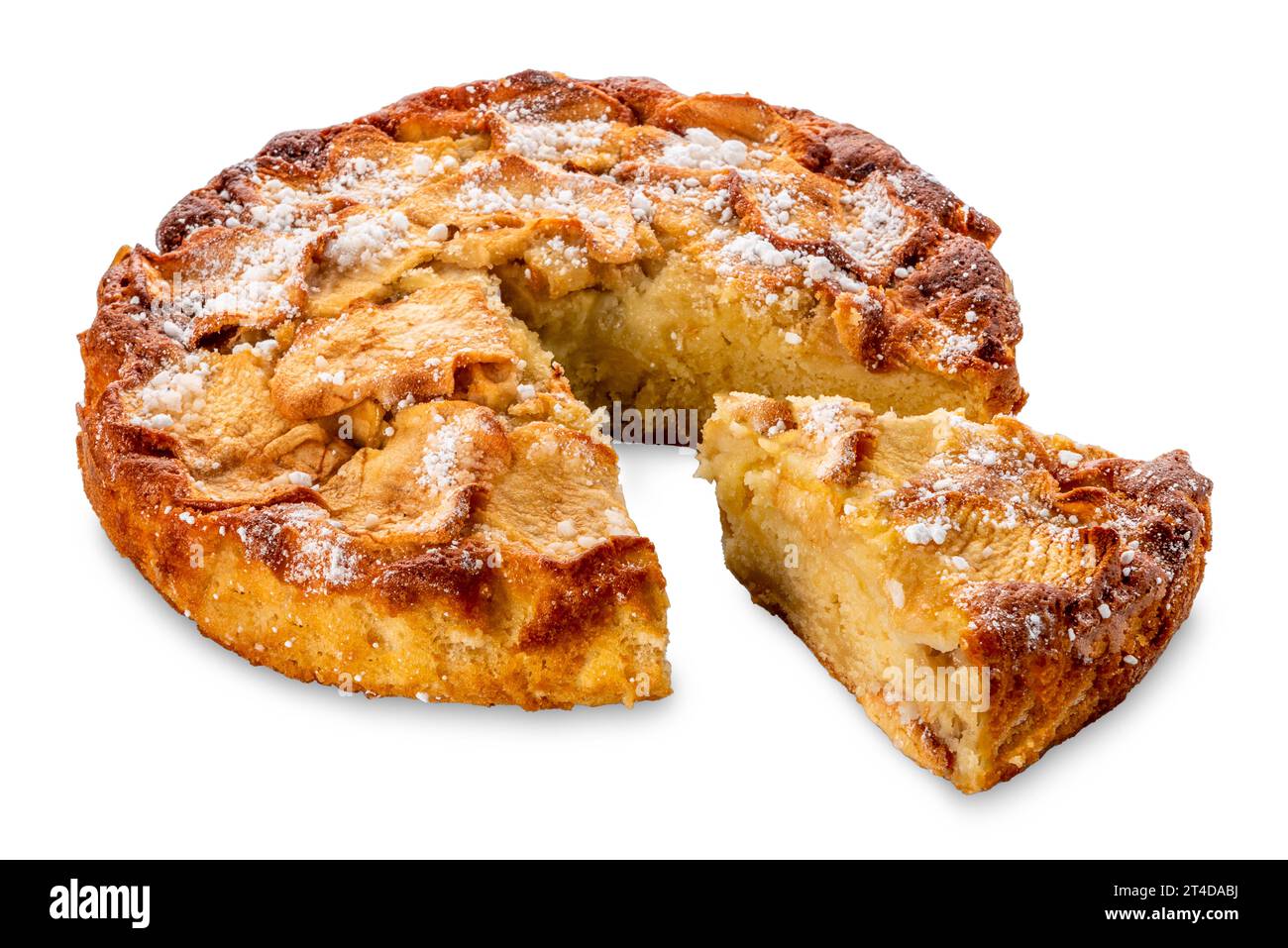 Homemade apple pie cut with slice isolated on white with clipping path included Stock Photo