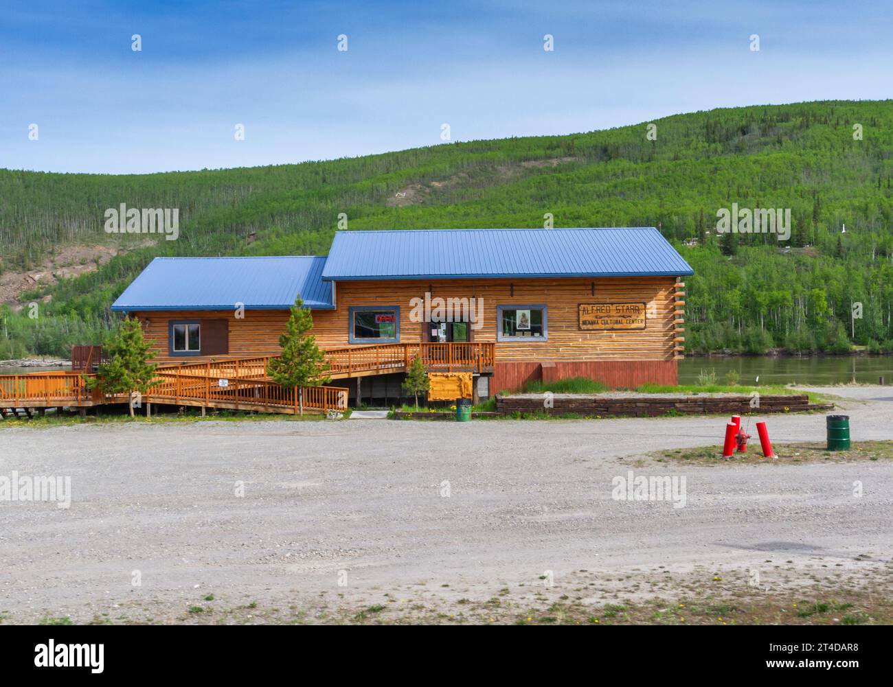 Village of Nenana on the Nenana River in Alaska. Alfred Starr Nenana Cultural Center. Stock Photo