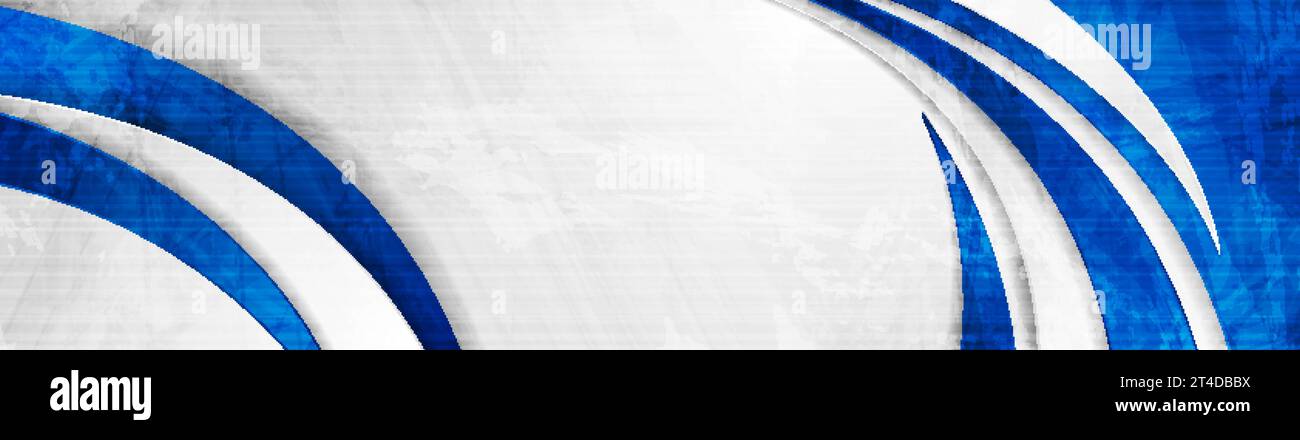 Contrast white and blue waves abstract corporate background with grunge texture. Vector banner design template Stock Vector
