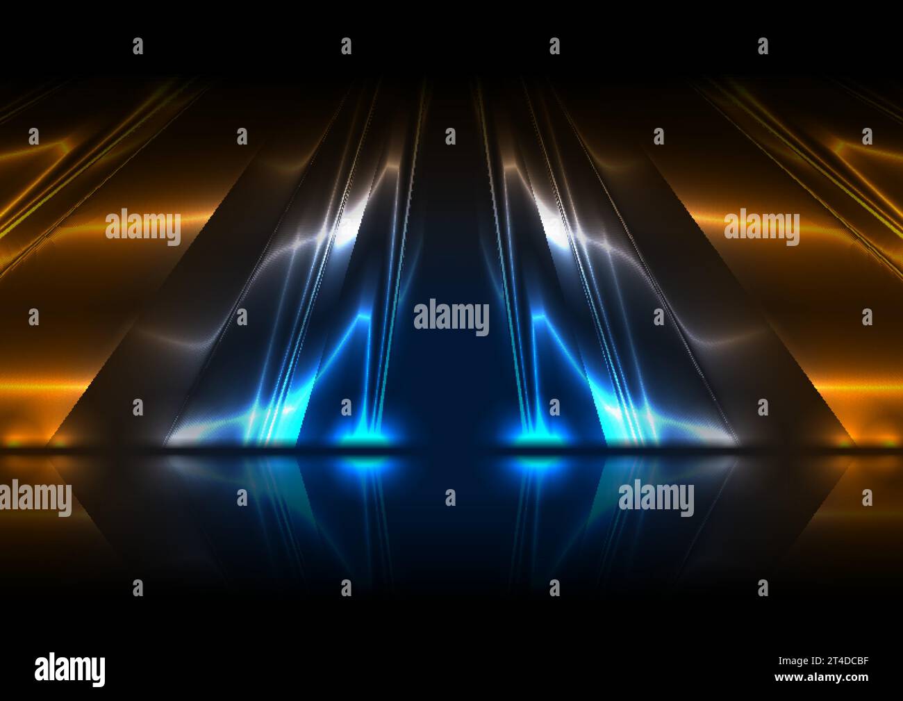 Blue and orange neon glossy stripes abstract tech background with ...