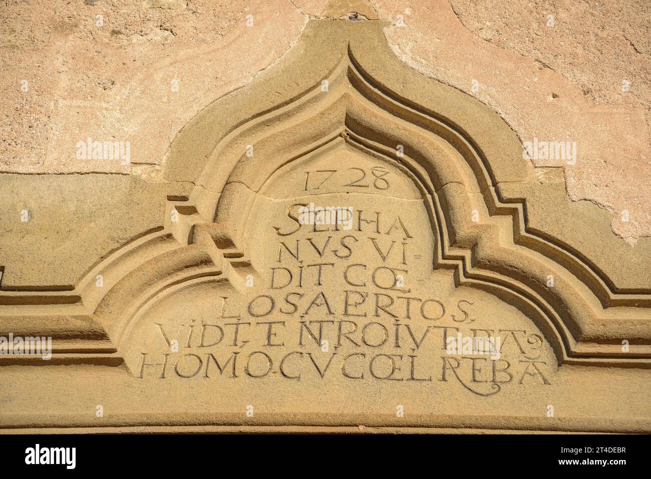 Doorway of the church of Sant Esteve de Tavèrnoles (Osona, Barcelona, Catalonia, Spain) ESP: Portada de la iglesia de Sant Esteve de Tavèrnoles Stock Photo