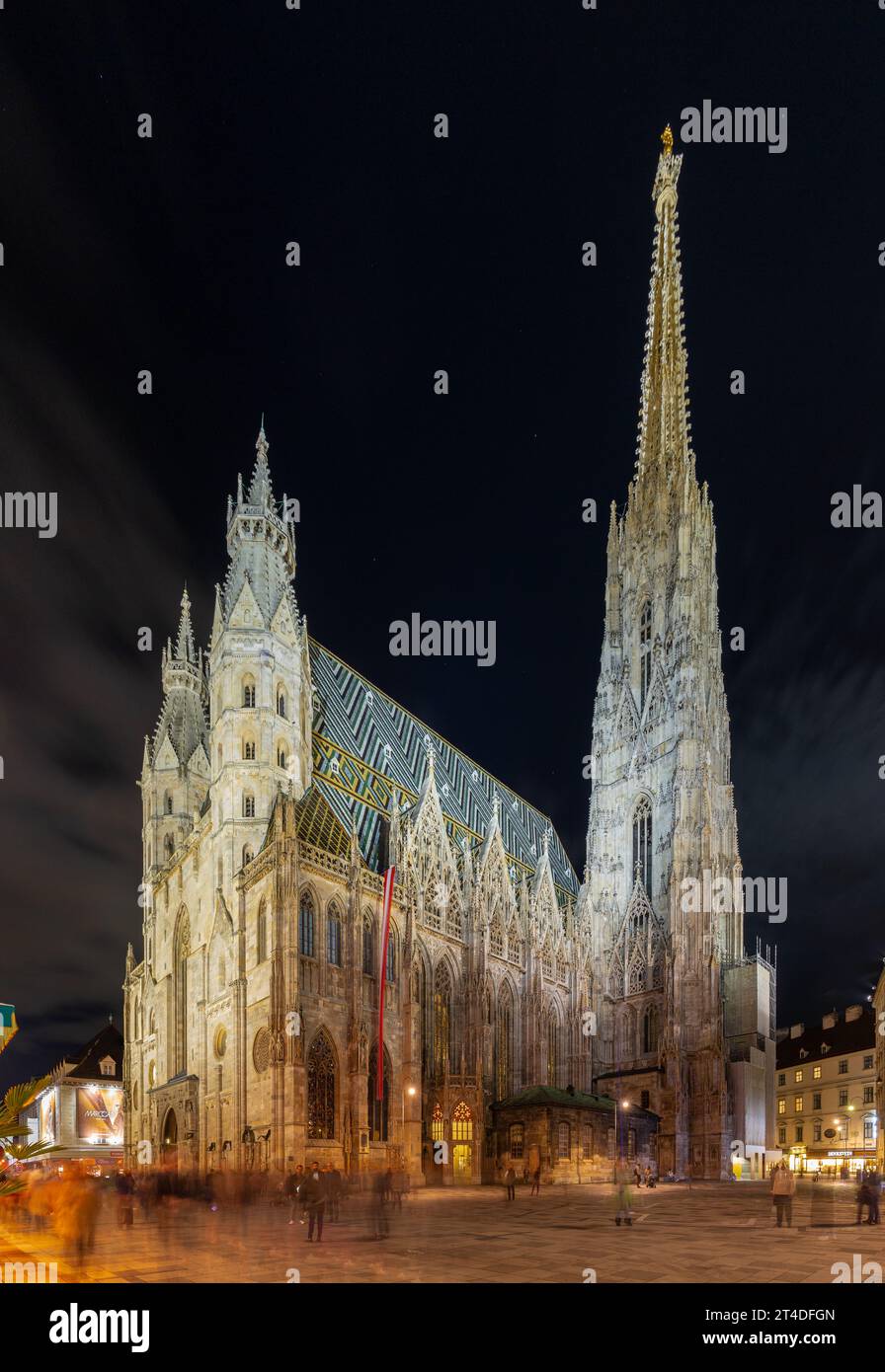 St. Stephen's Cathedral is the mother church of the Roman Catholic Archdiocese of Vienna built in  Romanesque and Gothic style and stands on ruins of Stock Photo