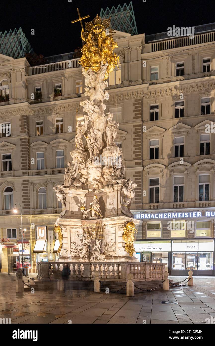 Pestsäule (The Plague or Trinity Column) on the Graben was built to ask for mercy so that the pest would end as quick as possible. Stock Photo