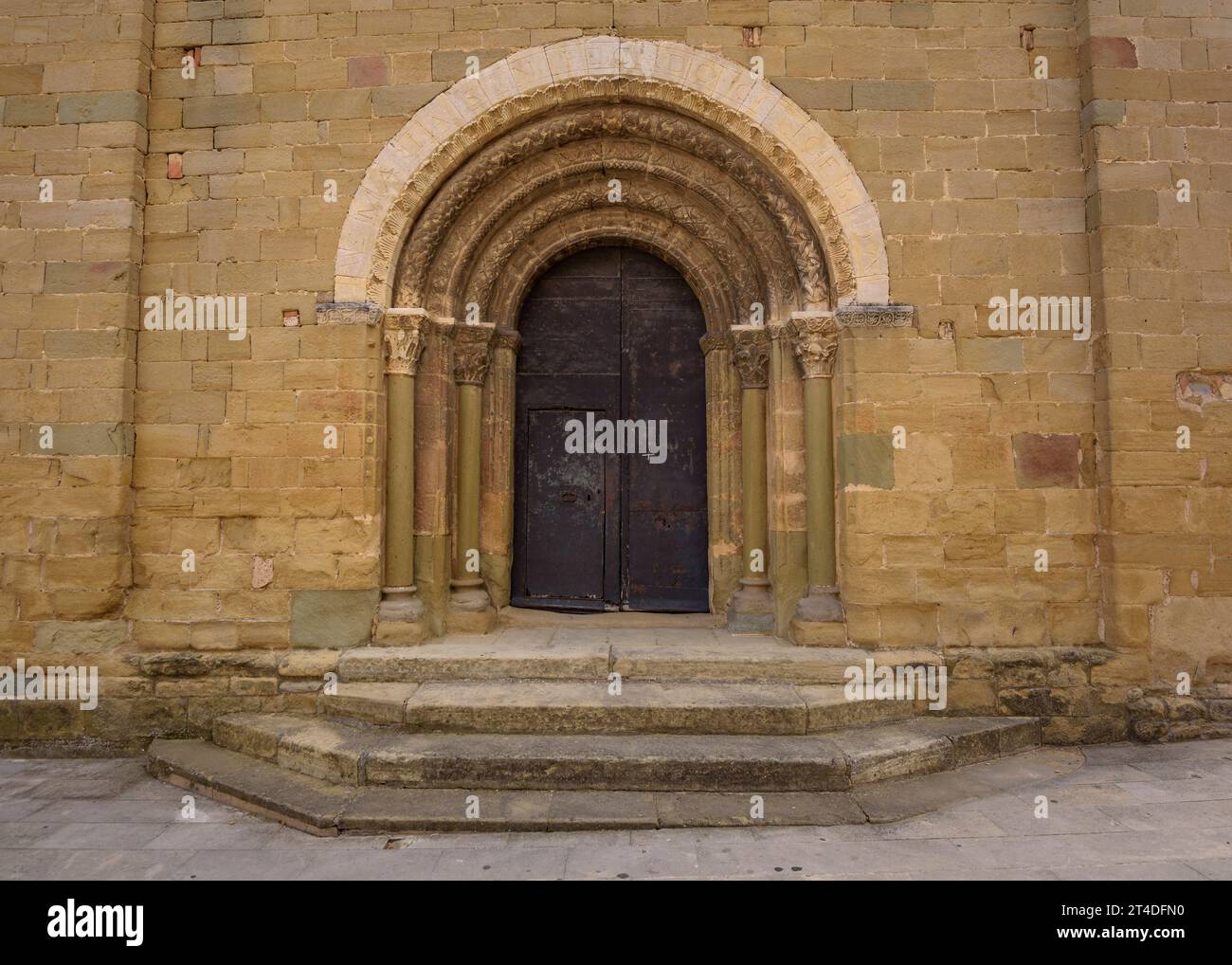 Entrance doorway of the Romanesque church of Santa Eugènia de Berga (Osona, Barcelona, Catalonia, Spain) ESP: Portada de entrada Sta Eugènia de Berga Stock Photo