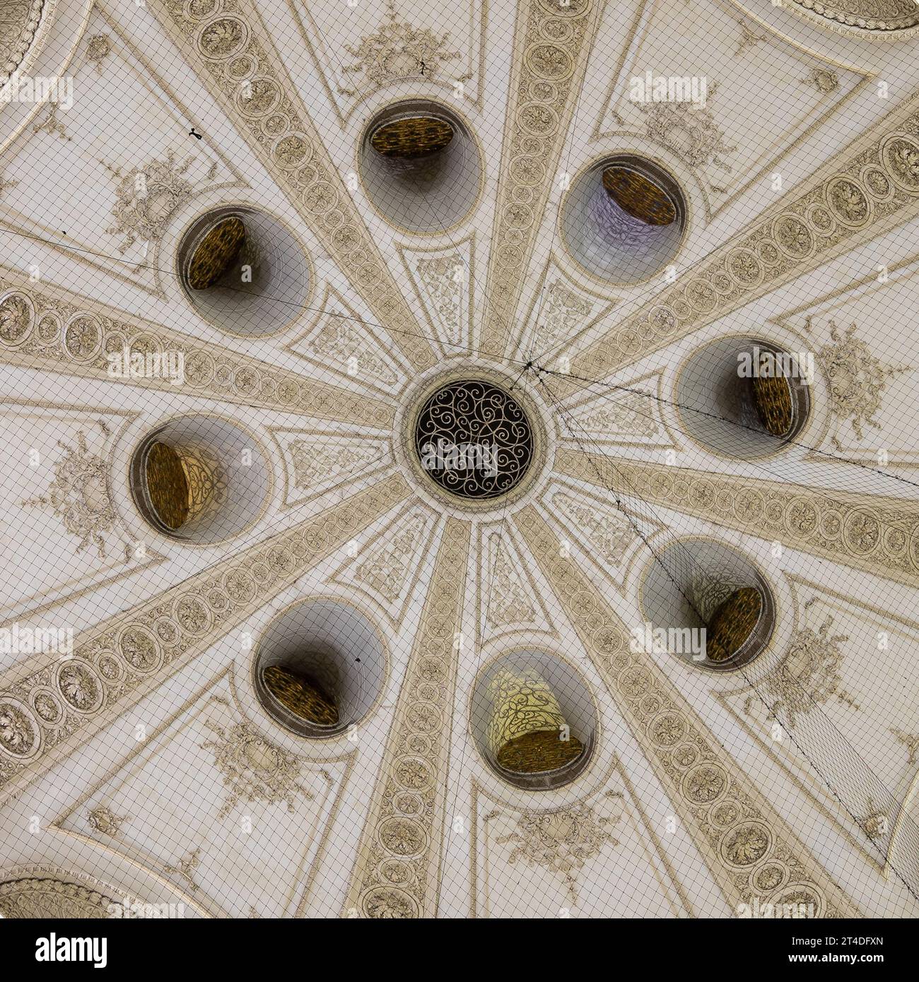 Looking up to the inside of the dome of the St Michaels's wing in the hofburg palace which is wonderfully decorated with old drawings dating back 1918 Stock Photo