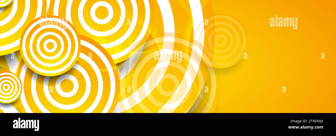Bright yellow glossy circles abstract tech geometric banner. Modern vector background Stock Vector
