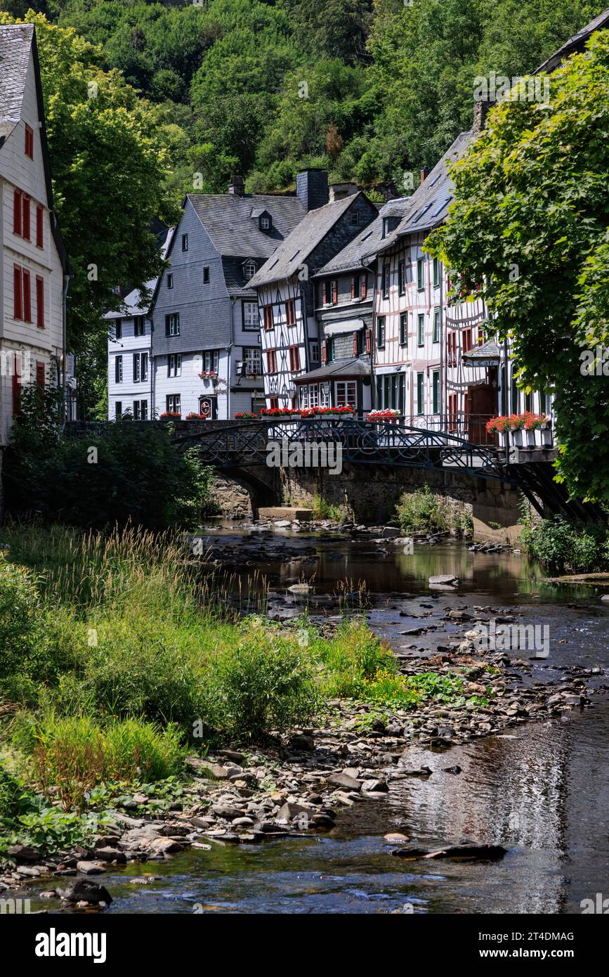 Historical Monschau Old town, famous for its traditional half-timbered houses, Eifel region, Germany Stock Photo