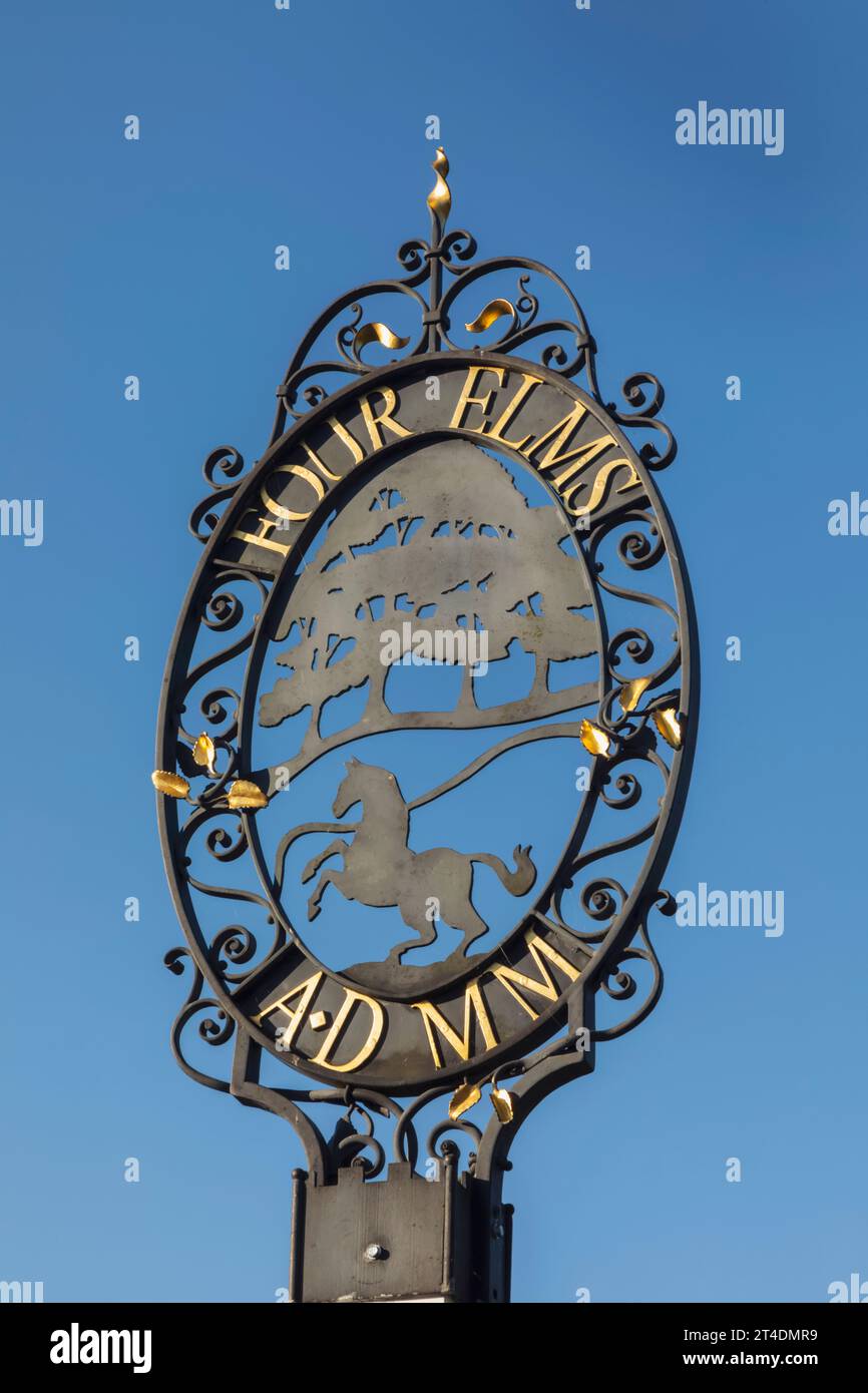 England, Kent, Four Elms Village, Village Sign Stock Photo - Alamy