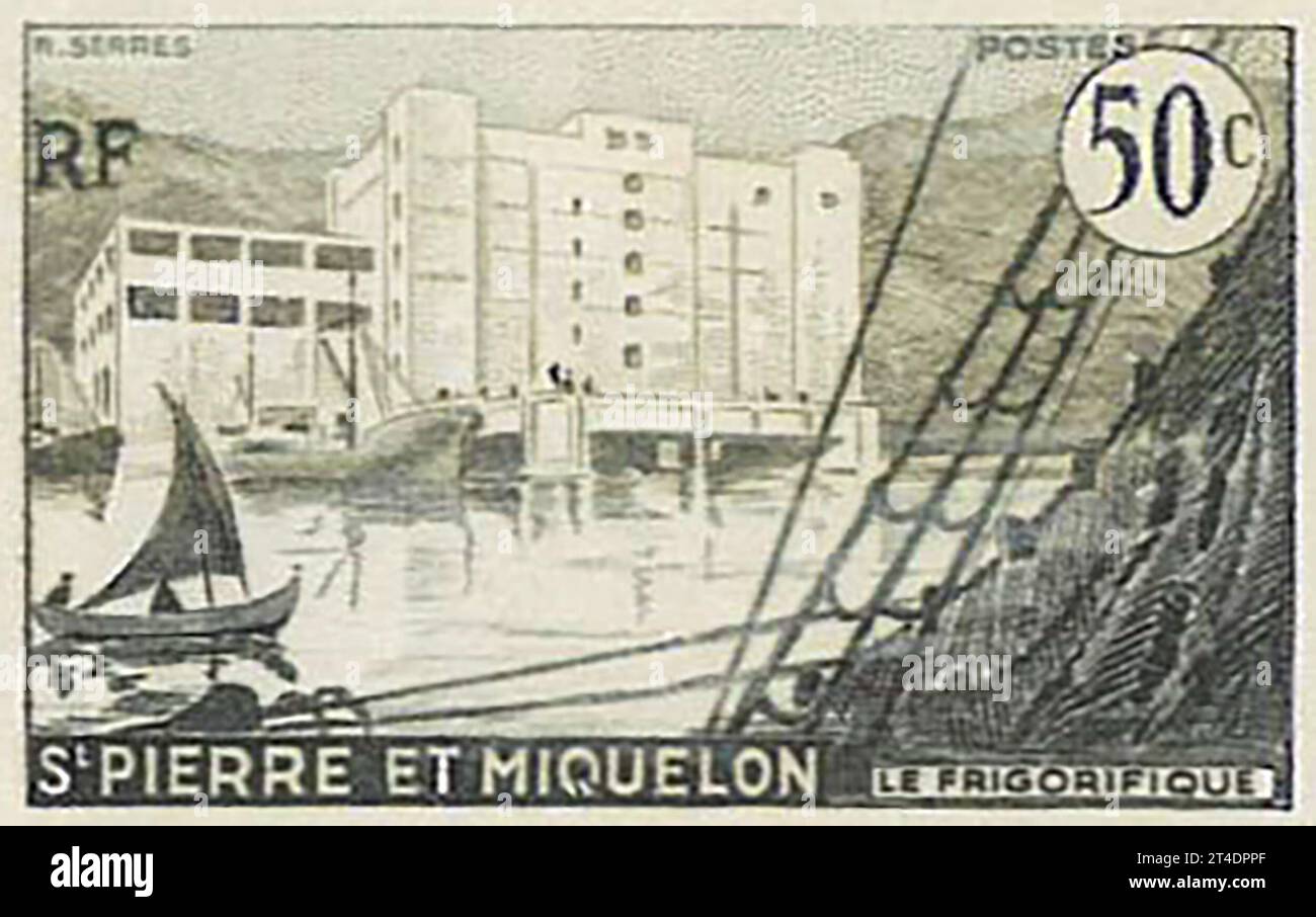 Le Frigorifique, Saint Pierre and Michelon, 50 cent stamp, 1940s Stock Photo