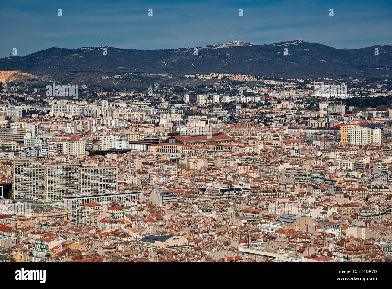 Marseille, Provence-Alpes-Côte d'Azur, France. the Old Port and notre dame de la garde from the Fort Saint-Jean. Stock Photo