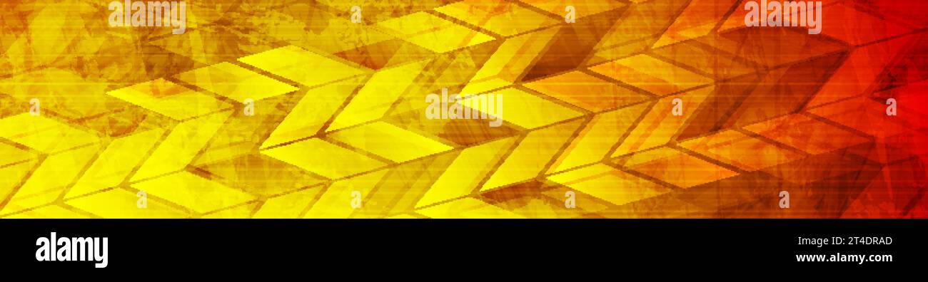 Vibrant orange grunge tech geometric abstract background. Vector banner design Stock Vector