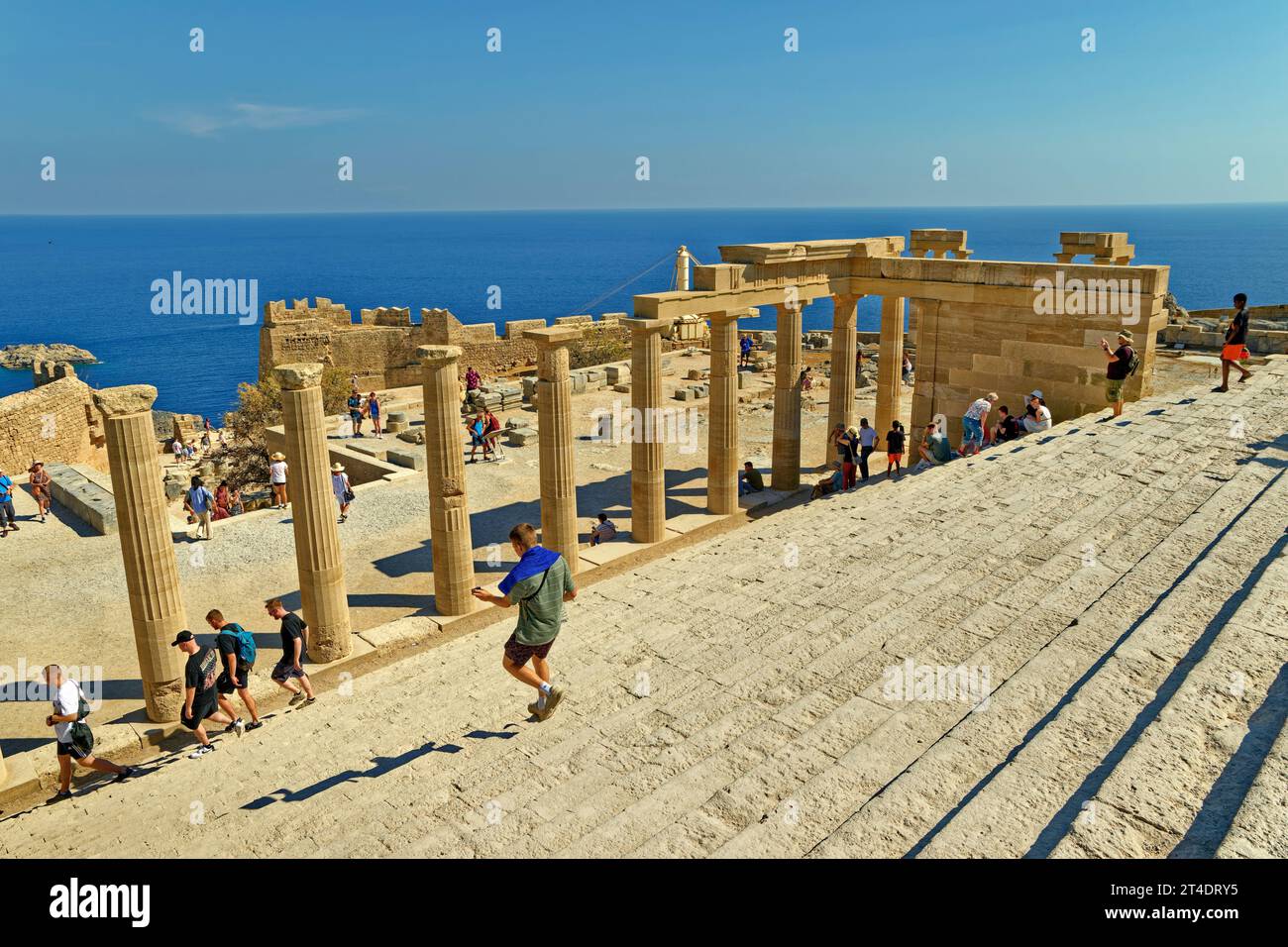Part of the Acropolis of Lindos on the island of Rhodes, Greece. Stock Photo