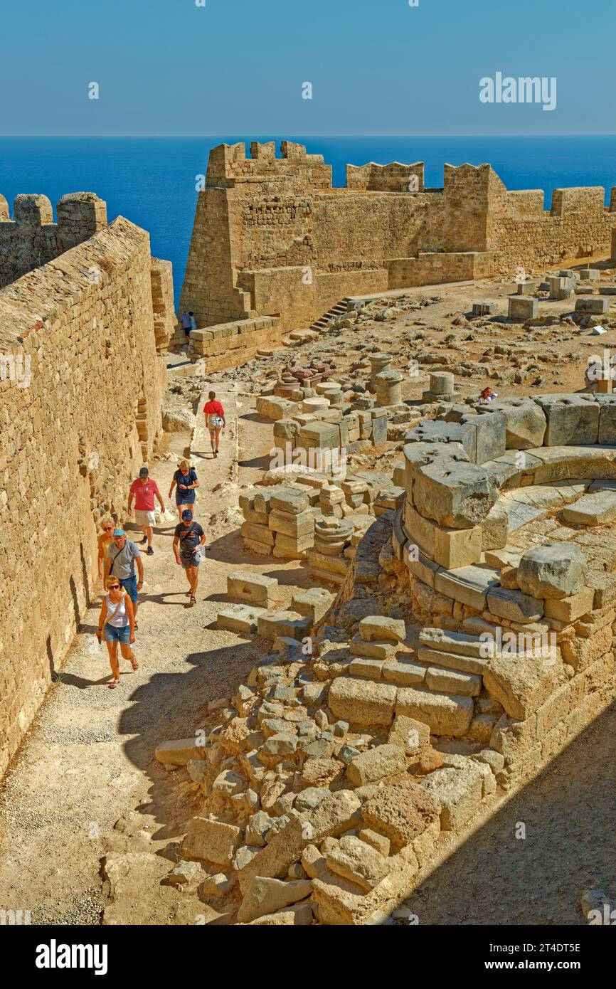 Part of the Acropolis of Lindos on the island of Rhodes, Greece. Stock Photo