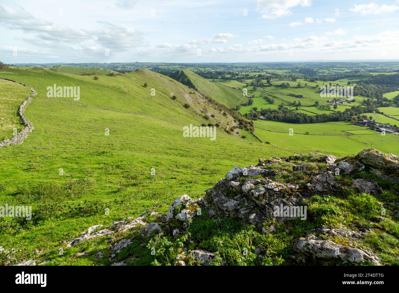 The view from Bunster Hill looking towards Ilam and Thorpe Cloud hill,Peak District, Derbyshire, England Stock Photo
