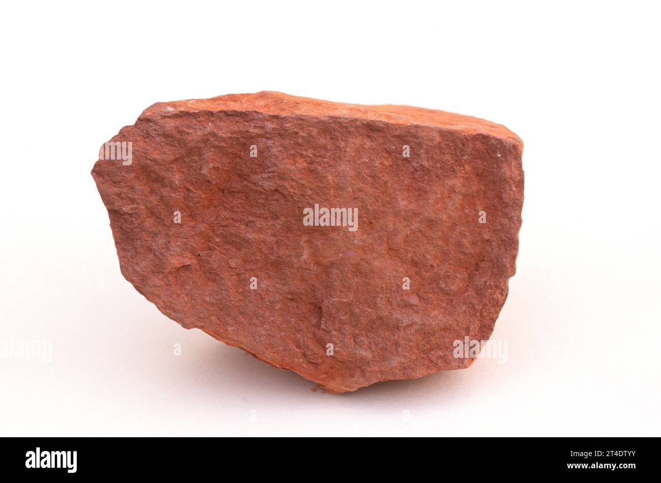 Red mudstone is a fine-grained sedimentary rock composed by clay minerals. Sample. Stock Photo