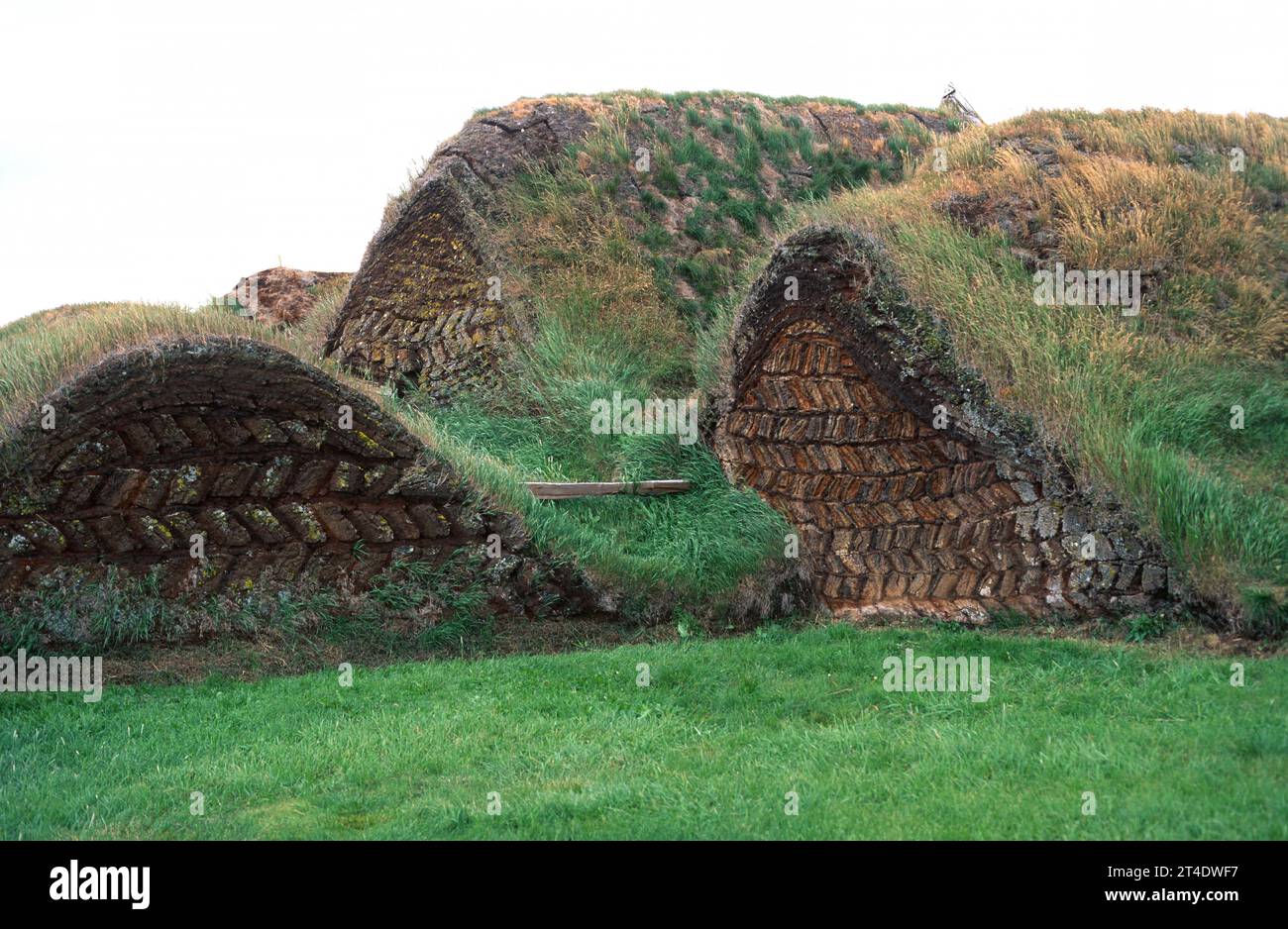 Peat used as traditional insulating construction material in Iceland. Stock Photo
