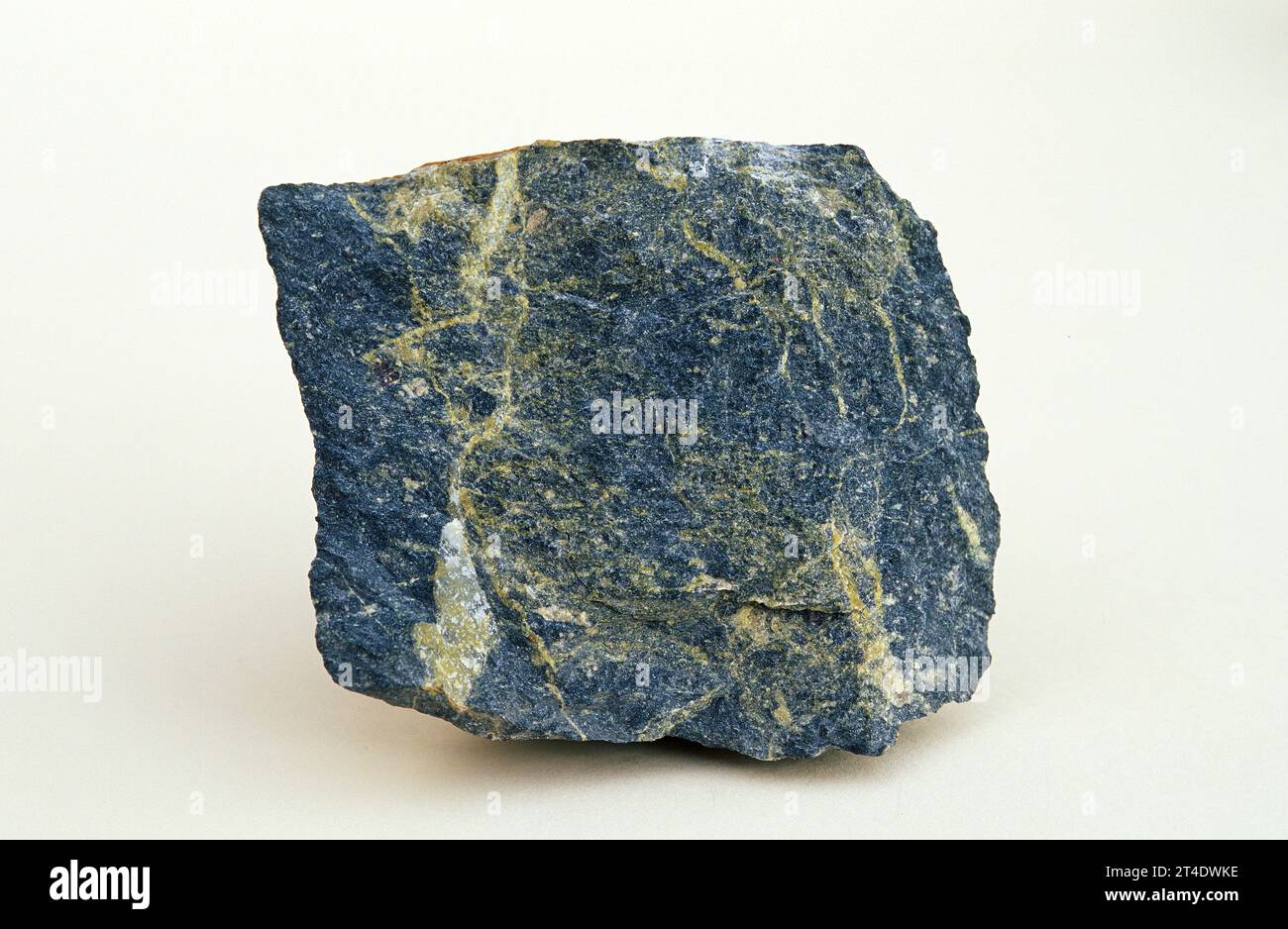 Diabase, dolerite or microgabbro is a subvolcanic rock equivalent to intrusive gabbro or extrusive basalt. Sample. Stock Photo