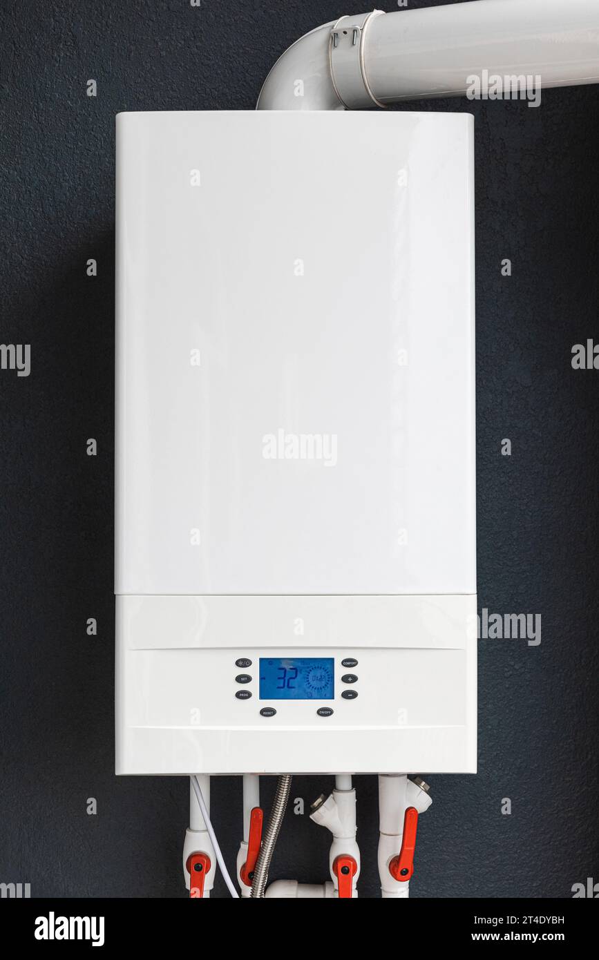 Gas boiler for winter home heating and water heating installed on the