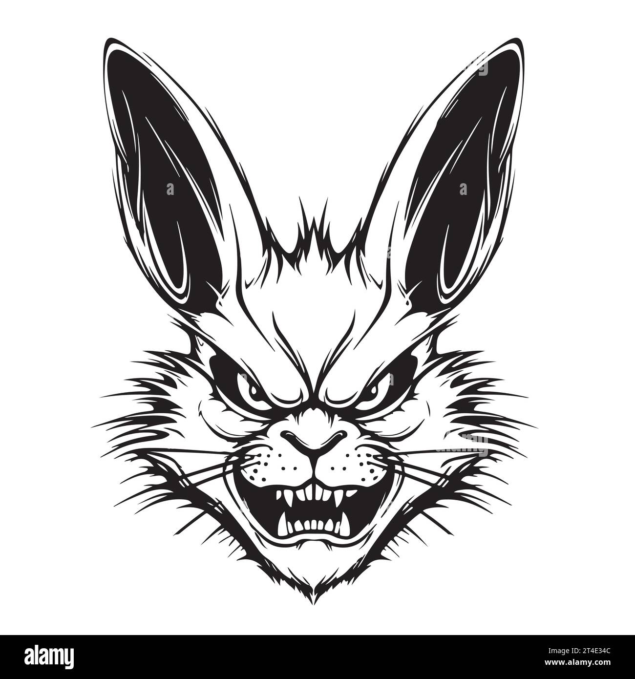 Angry rabbit hand drawn sketch in comic style coloring book,Vector