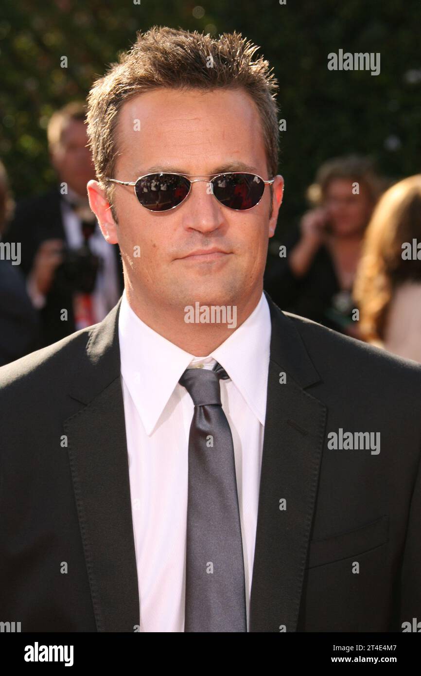 28 October 2023 - Los Angeles, California - â€œFriendsâ€ actor Matthew Perry, 54, was found unresponsive in his hot tub at his home. 16 September 2007 - Los Angeles, California - Matthew Perry. 59th Annual Primetime Emmy Awards held at the Shrine Auditorium. (Credit Image: © Russ Elliot/AdMedia via ZUMA Press Wire) EDITORIAL USAGE ONLY! Not for Commercial USAGE! Stock Photo