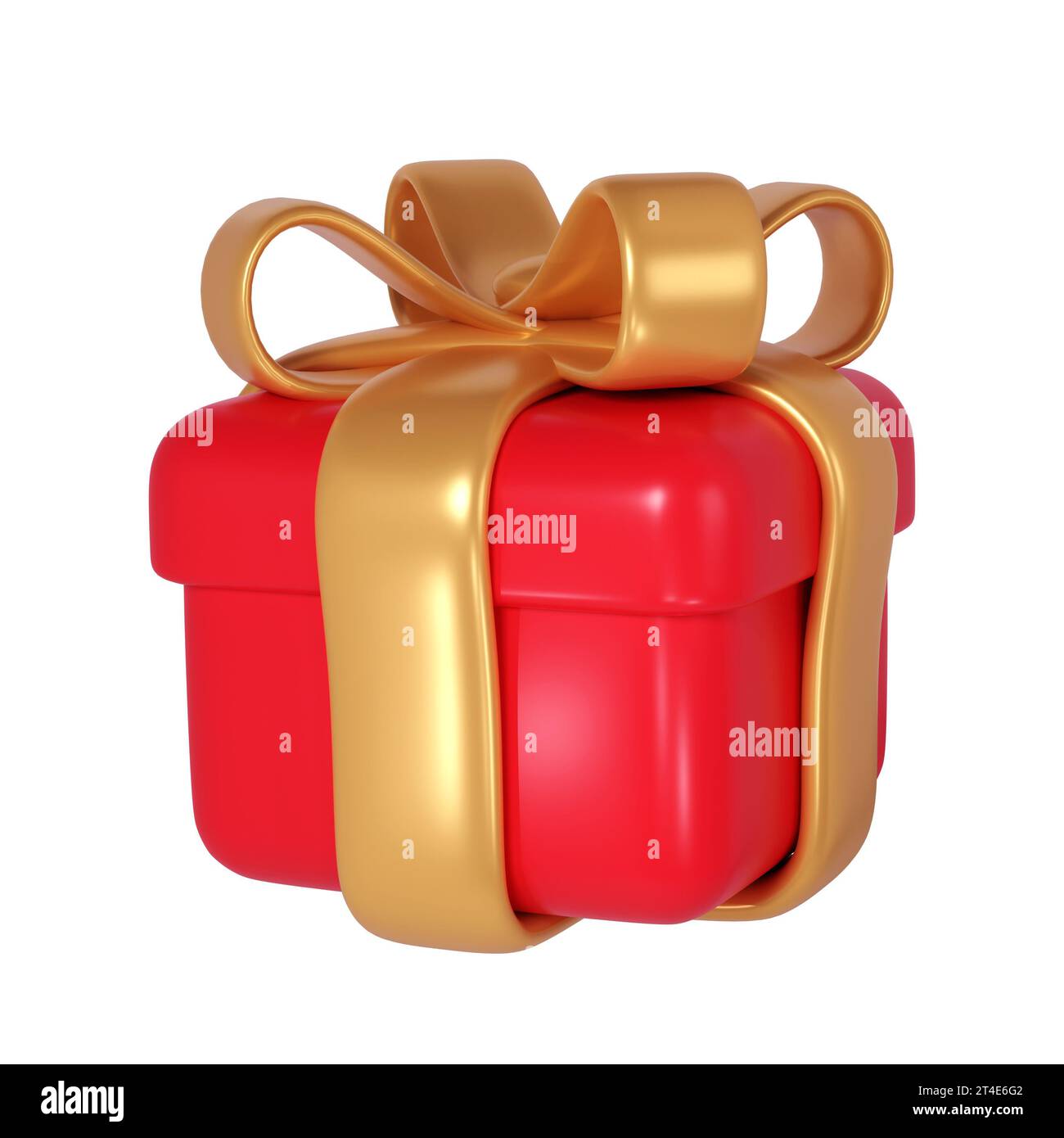 3d red Christmas gift box icon with golden ribbon bow on white ...