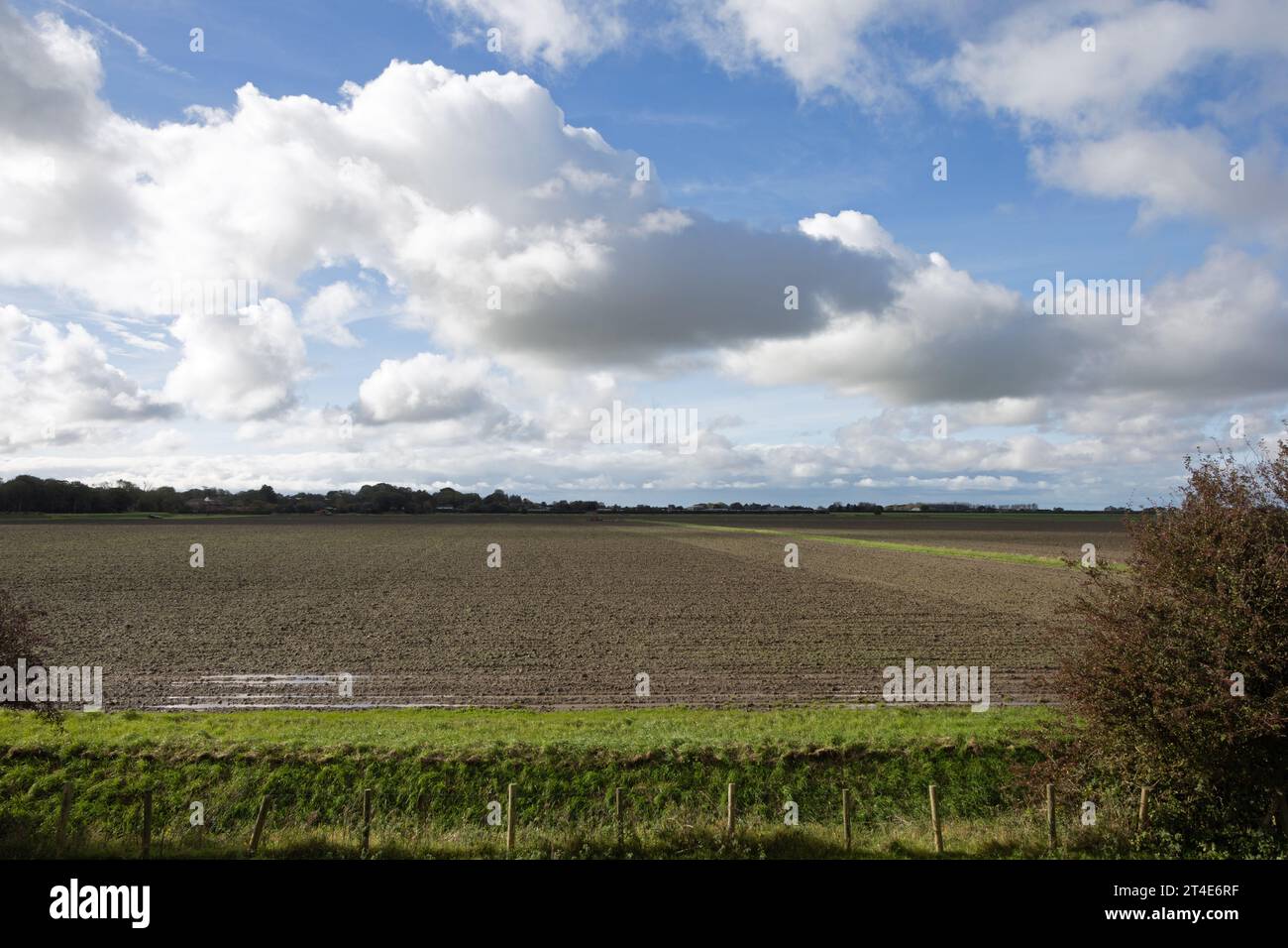 Rain flooded fields at Hesketh Bank between Preston and Southport viewed from The King Charles