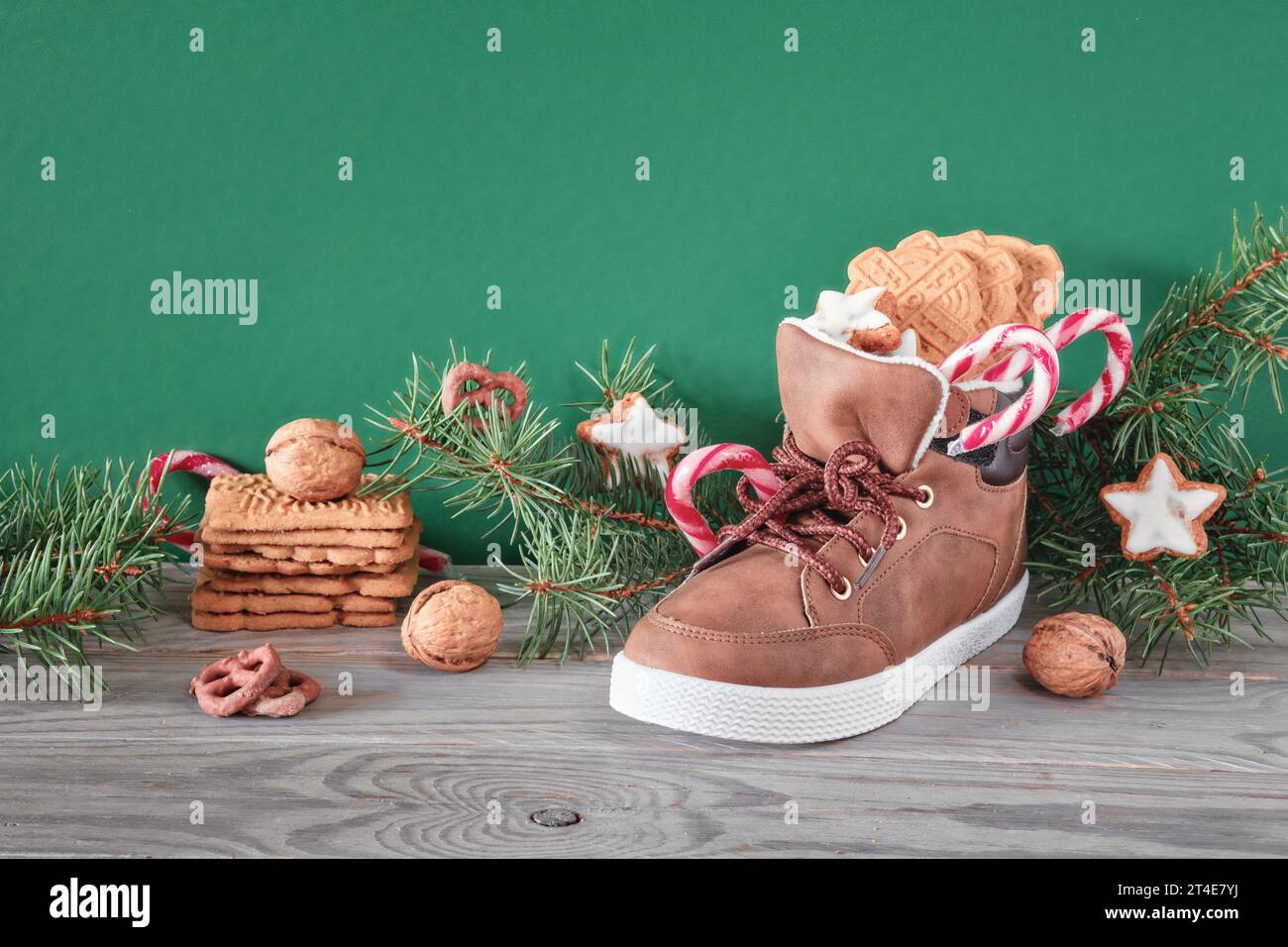 St Nicholas Day or Nikolaus. Children shoes filled with traditional