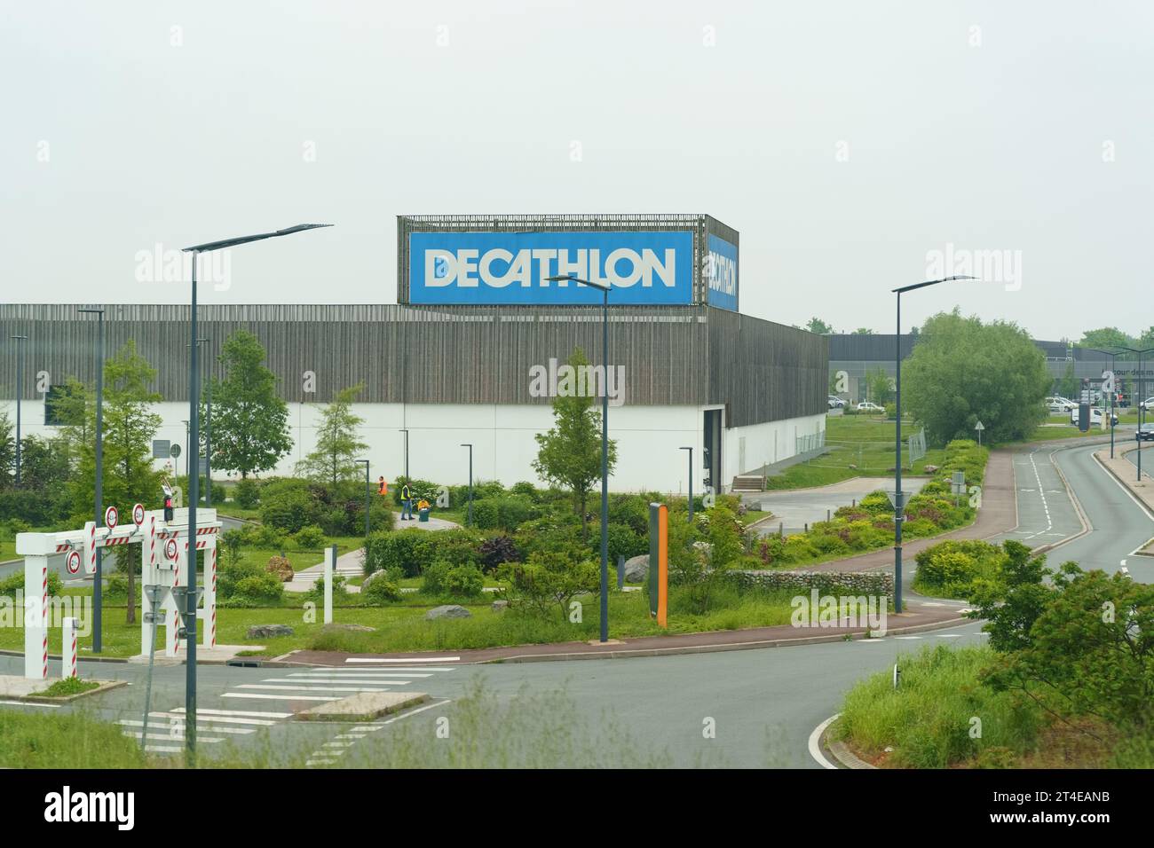 Lille, France - May 22, 2023: Decathlon sports store, there is a large sign on the store. Stock Photo