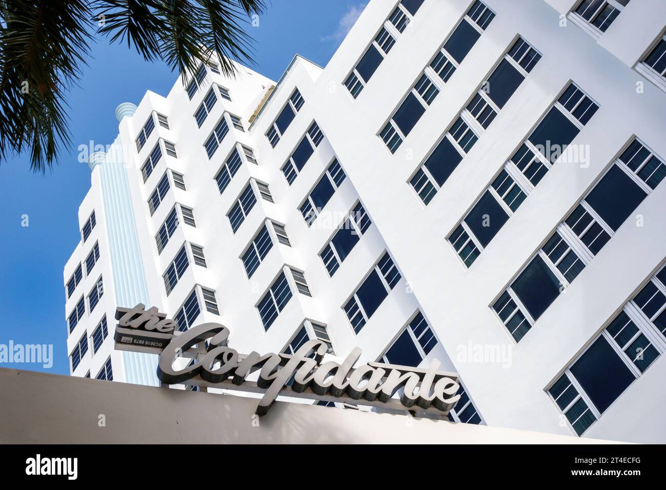 Miami Beach Florida,outside exterior,building front entrance hotel,Collins Avenue,The Confidante Miami Beach sign,hotels motels businesses Stock Photo