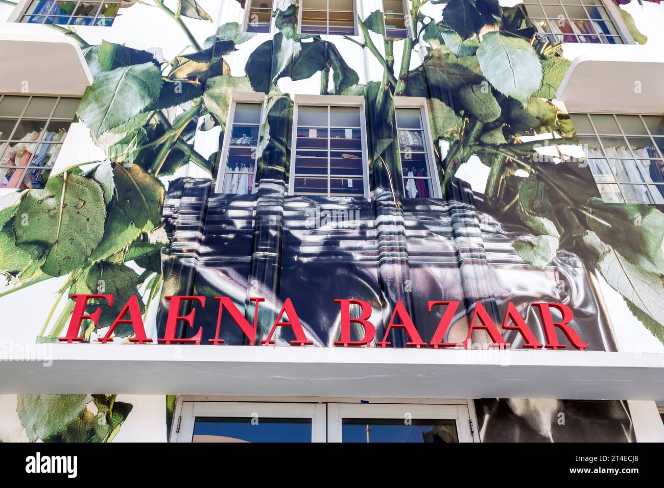 Miami Beach Florida,outside exterior,building front entrance,Collins Avenue,Faena Bazaar,event shopping venue sign Stock Photo