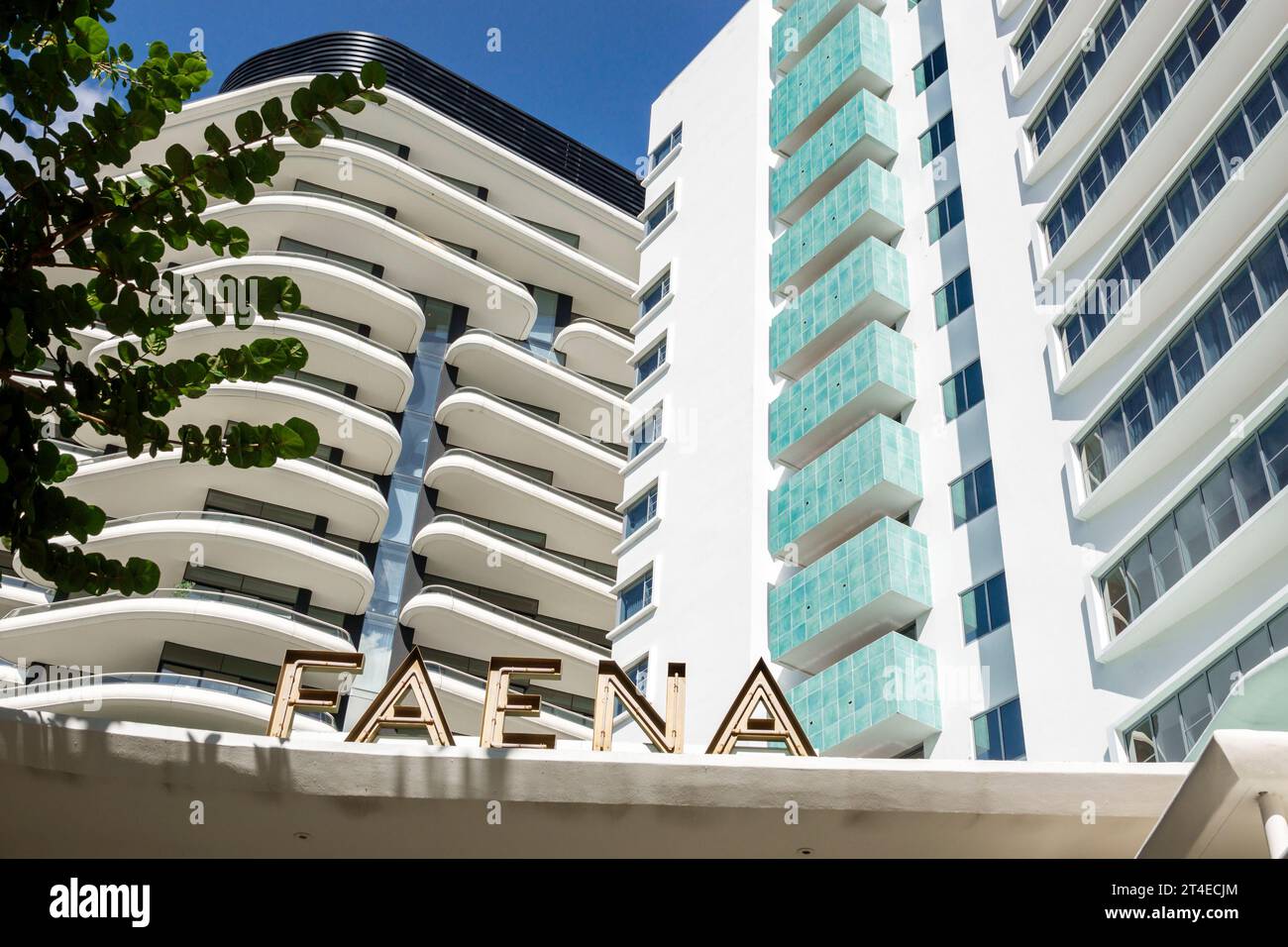 Miami Beach Florida,outside exterior,building front entrance hotel,Collins Avenue,Faena Miami Beach sign,hotels motels businesses Stock Photo